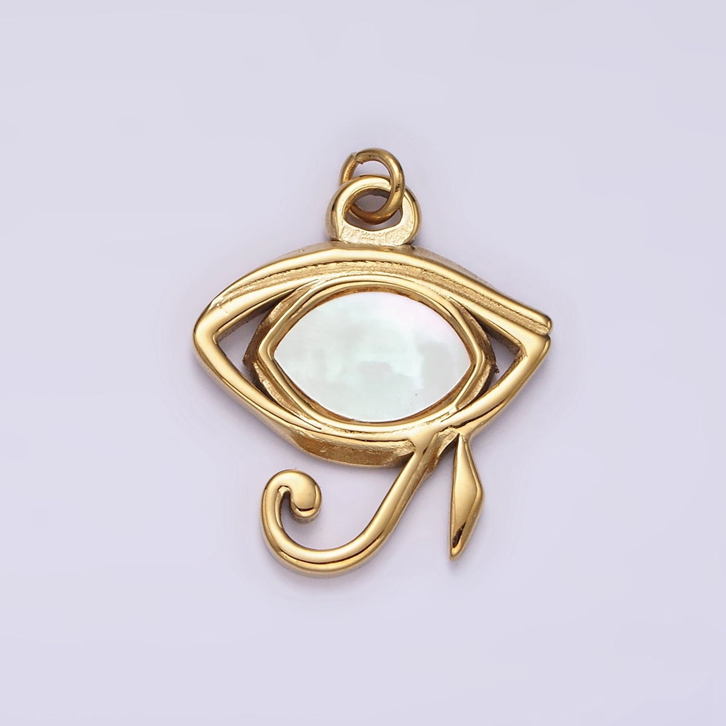 Stainless Steel Shell Pearl Egyptian Eye of Ra Charm in Gold & Silver | P1325