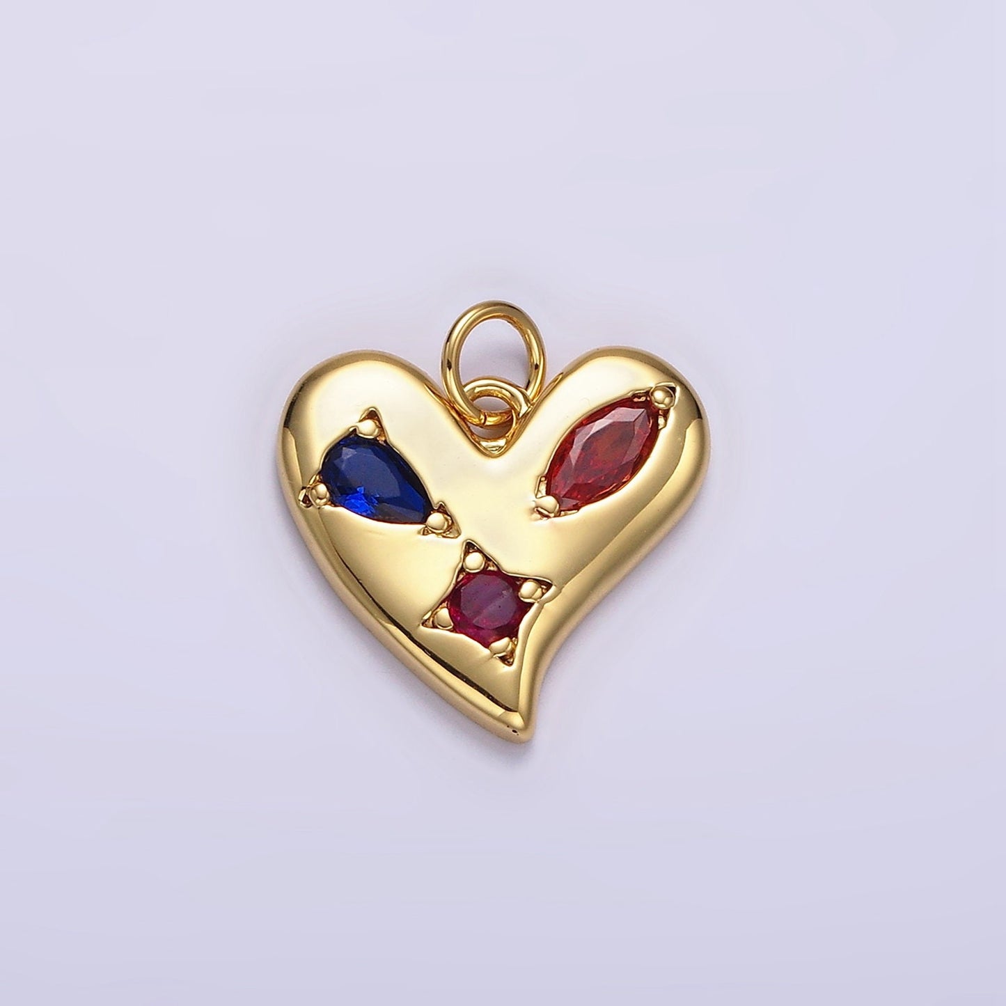 14K Gold Filled Multicolor CZ Abstract Heart Charm in Gold & Silver | AG395 AG396