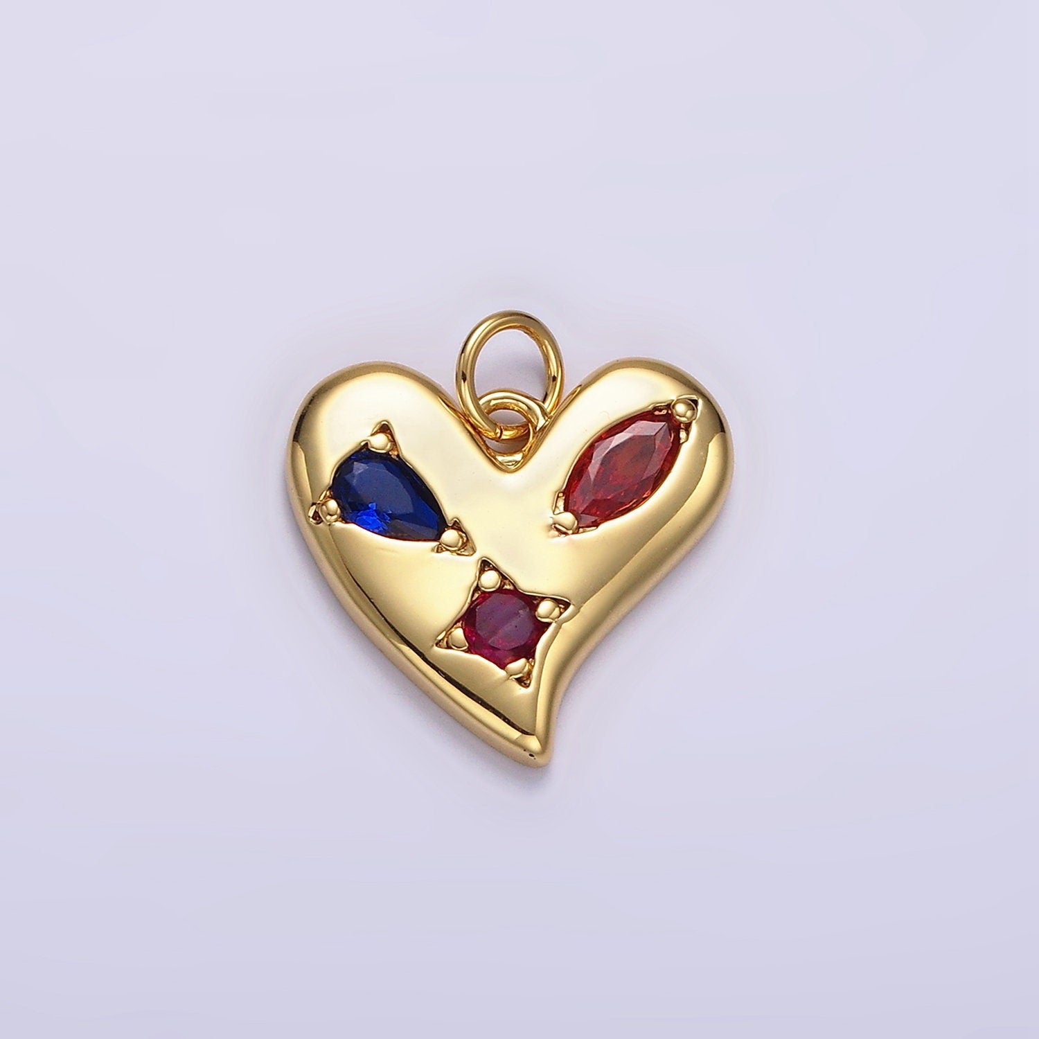 14K Gold Filled Multicolor CZ Abstract Heart Charm in Gold & Silver | AG395 AG396