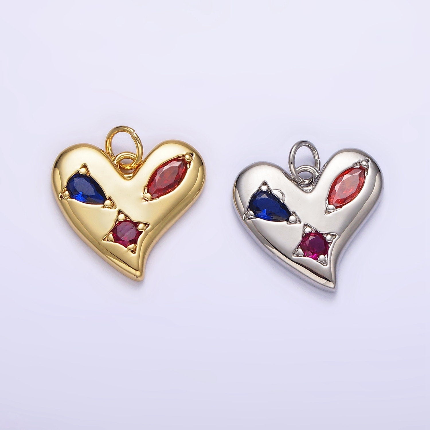14K Gold Filled Multicolor CZ Abstract Heart Charm in Gold & Silver | AG395 AG396