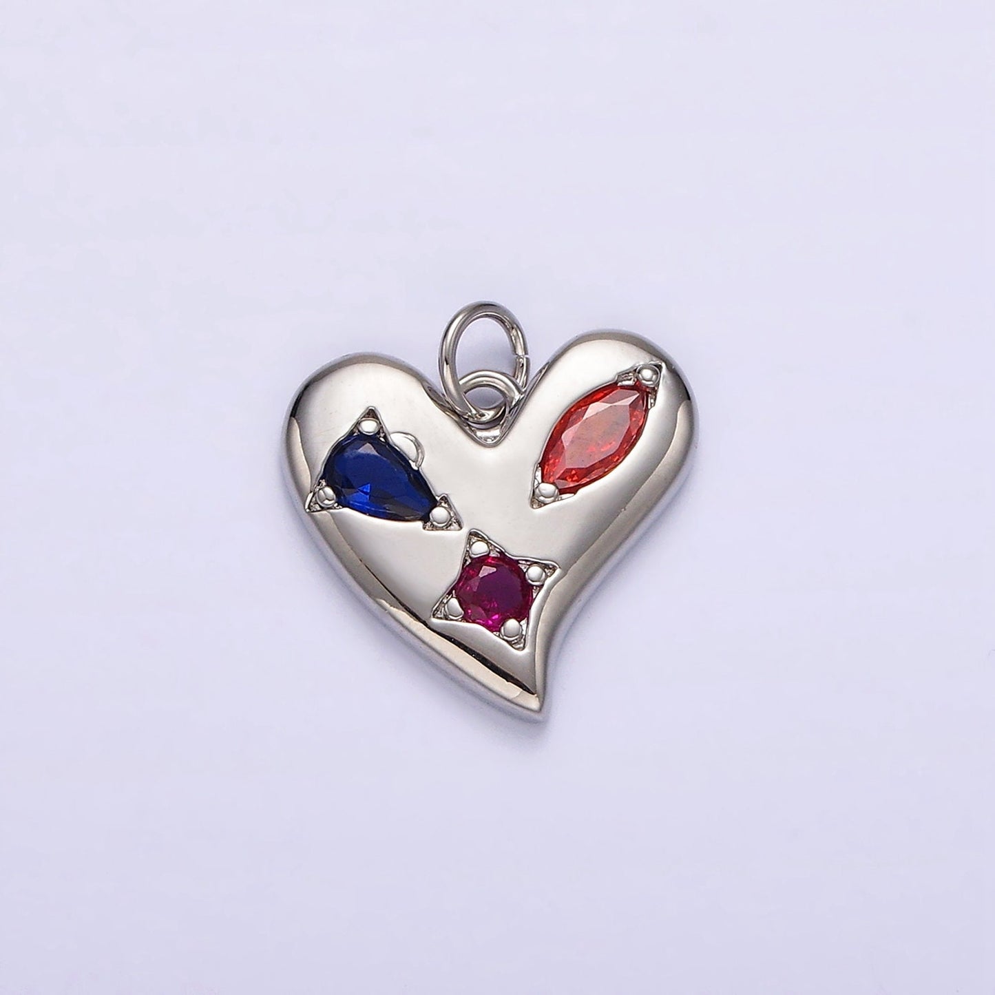 14K Gold Filled Multicolor CZ Abstract Heart Charm in Gold & Silver | AG395 AG396