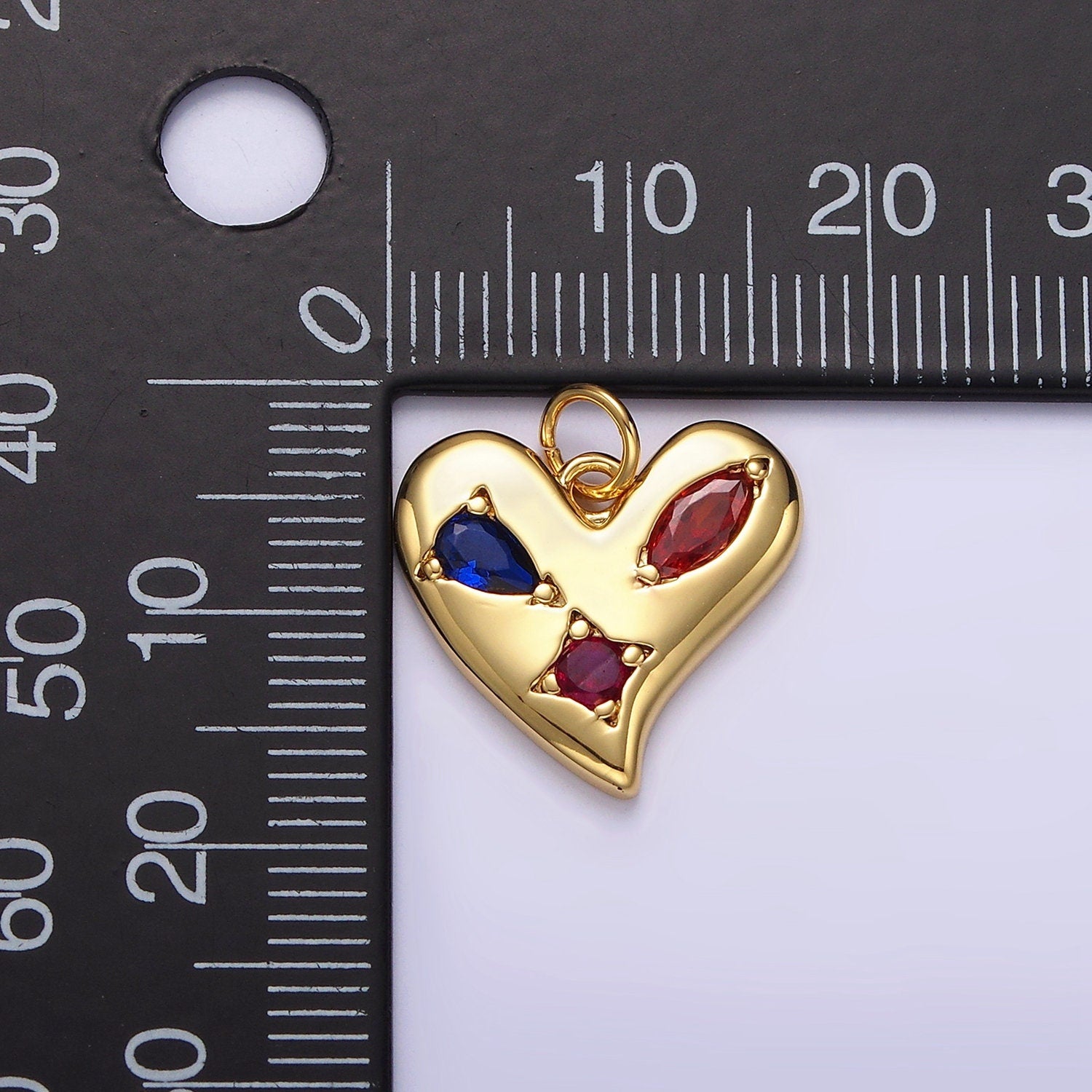 14K Gold Filled Multicolor CZ Abstract Heart Charm in Gold & Silver | AG395 AG396