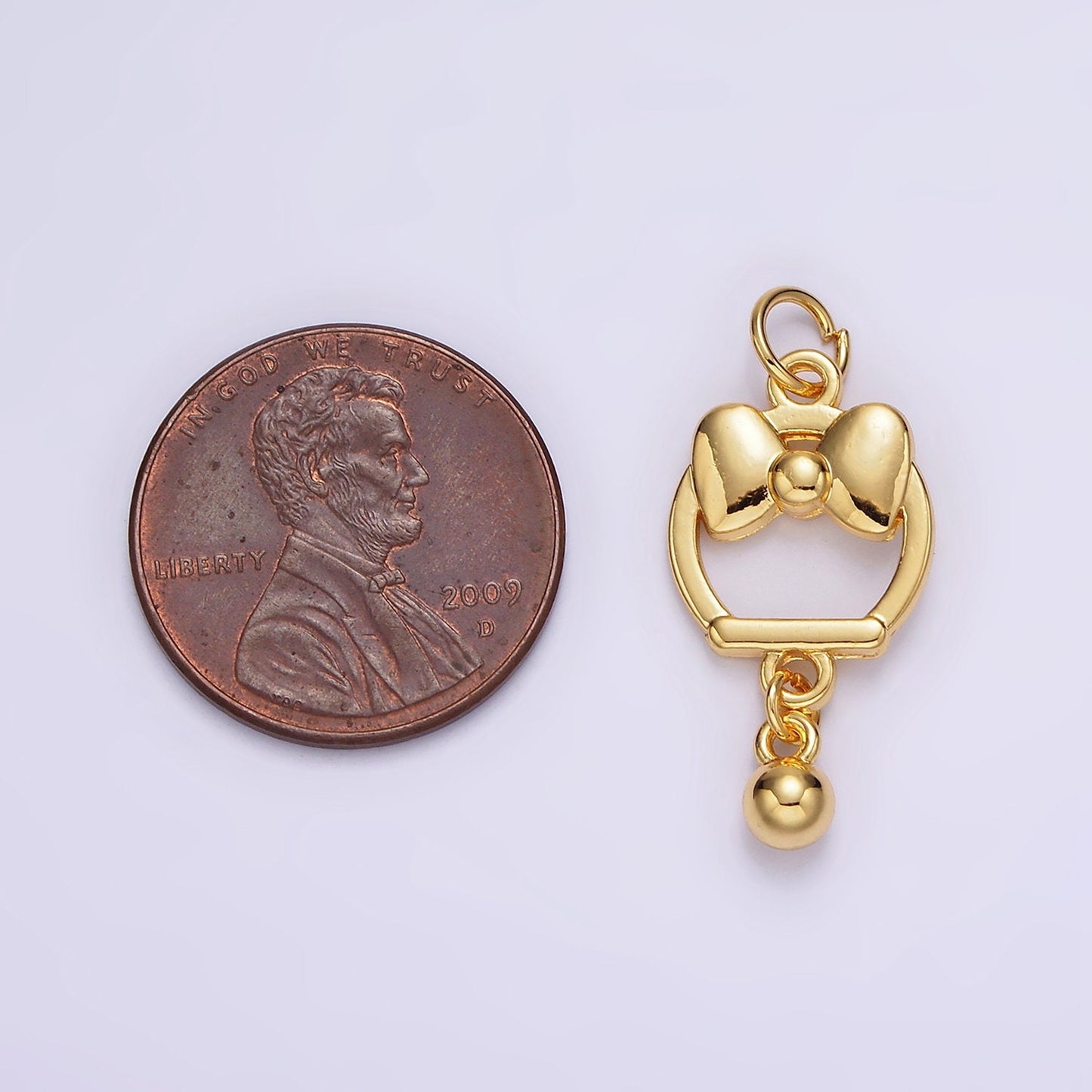 14K Gold Filled Ribbon Bow Open Round Drop Charm | AG407
