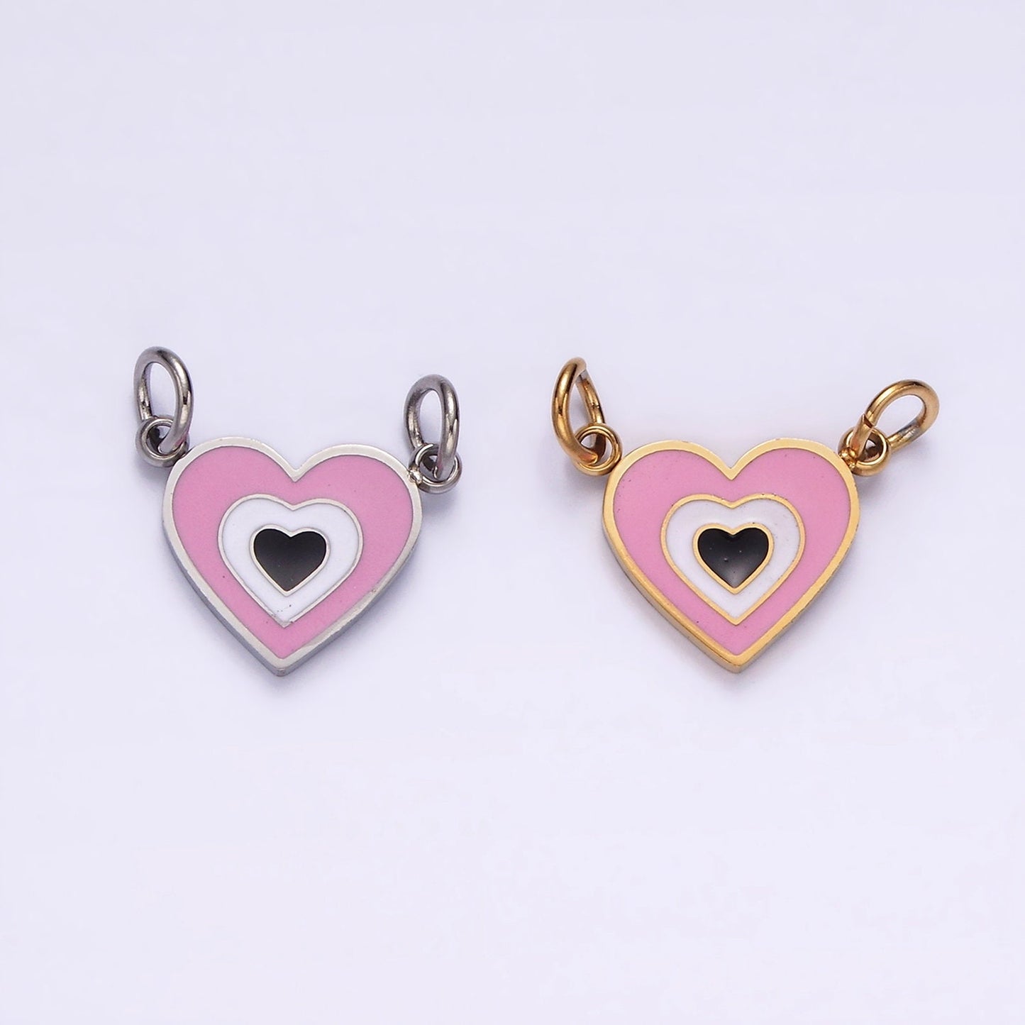 Stainless Steel 10mm Pink Heart Connector in Gold & Silver | G891 G892