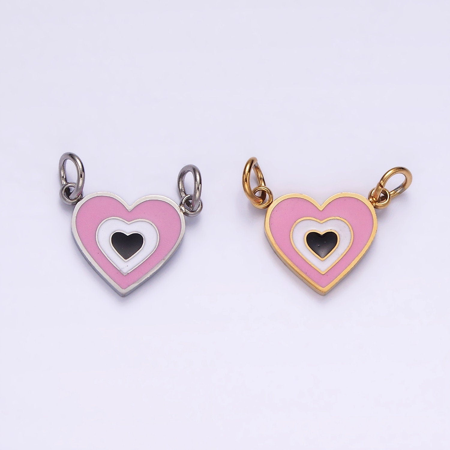 Stainless Steel 10mm Pink Heart Connector in Gold & Silver | G891 G892