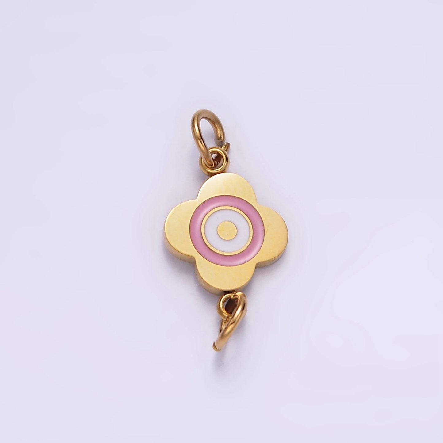 Stainless Steel 10mm Pink Flower Quatrefoil Connector in Gold & Silver | G893 G894