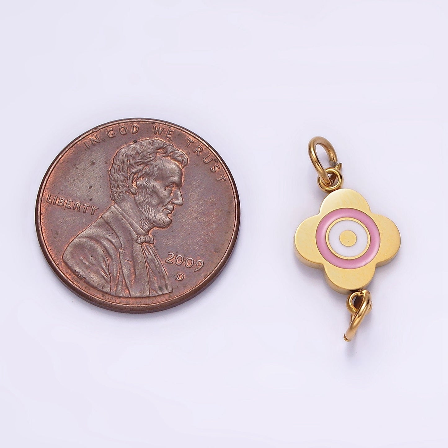Stainless Steel 10mm Pink Flower Quatrefoil Connector in Gold & Silver | G893 G894