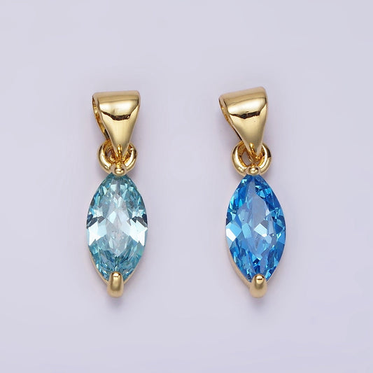 Gold Filled Blue Marquise Cubic Zirconia Charm for add on charm Earring Bracelet Necklace Lariat Component | N1953
