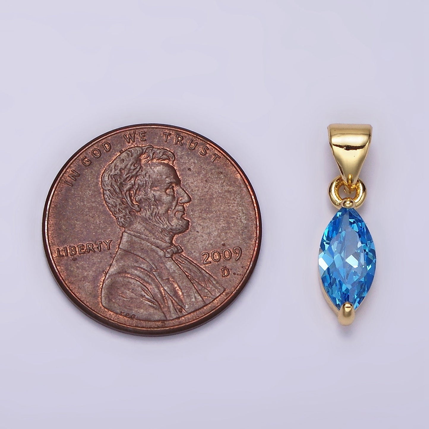 Gold Filled Blue Marquise Cubic Zirconia Charm for add on charm Earring Bracelet Necklace Lariat Component | N1953