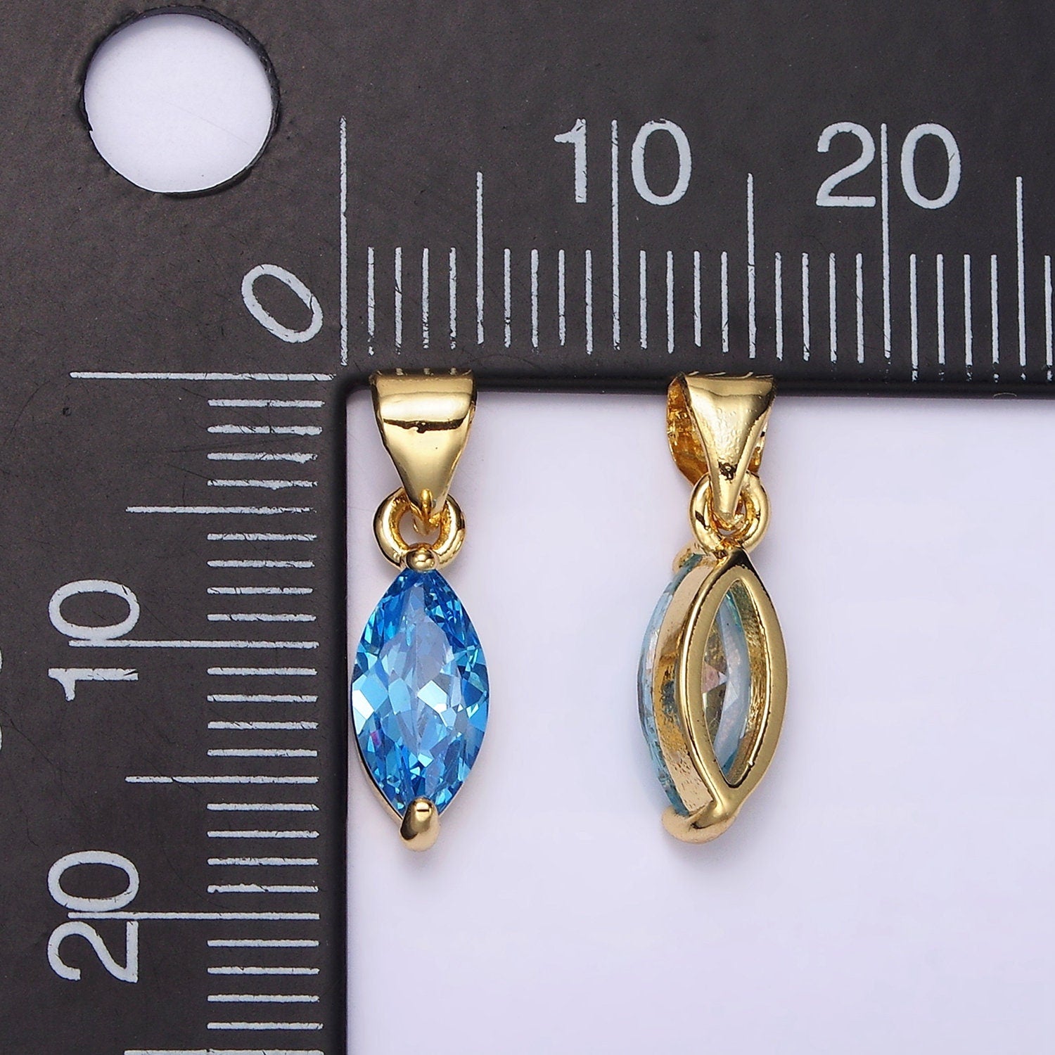 Gold Filled Blue Marquise Cubic Zirconia Charm for add on charm Earring Bracelet Necklace Lariat Component | N1953