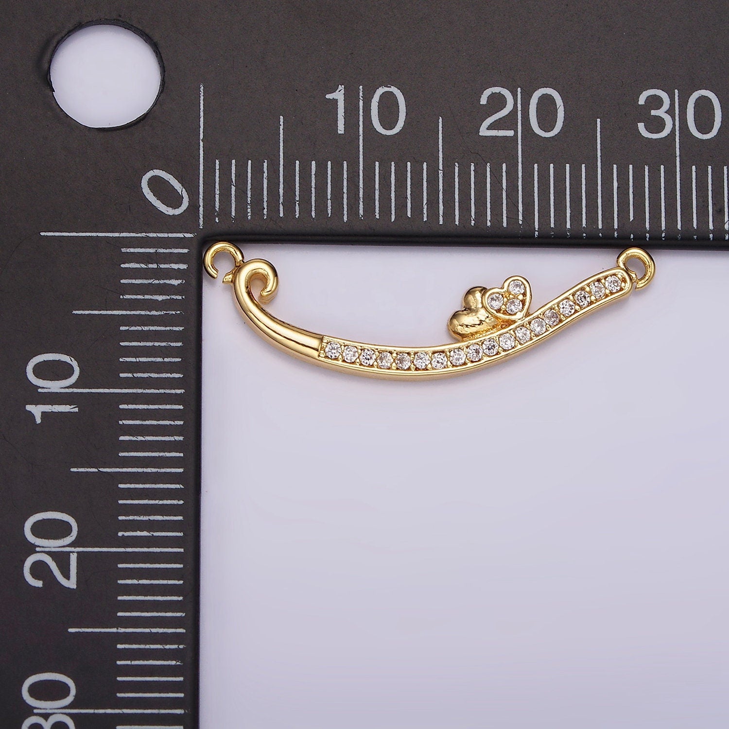 24K Gold Filled Double Heart Clear Micro Paved CZ Curved Connector | G802