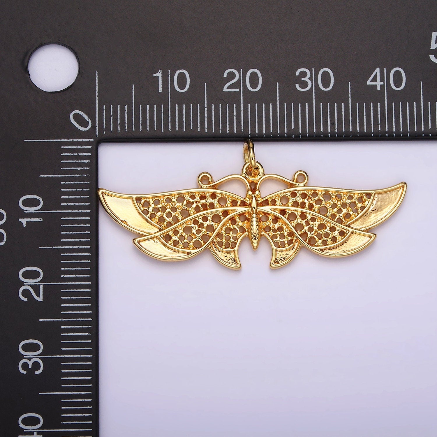 24K Gold Filled 18mm Antenna Butterfly Open Round Dotted Wings Insect Animal Charm | AC862