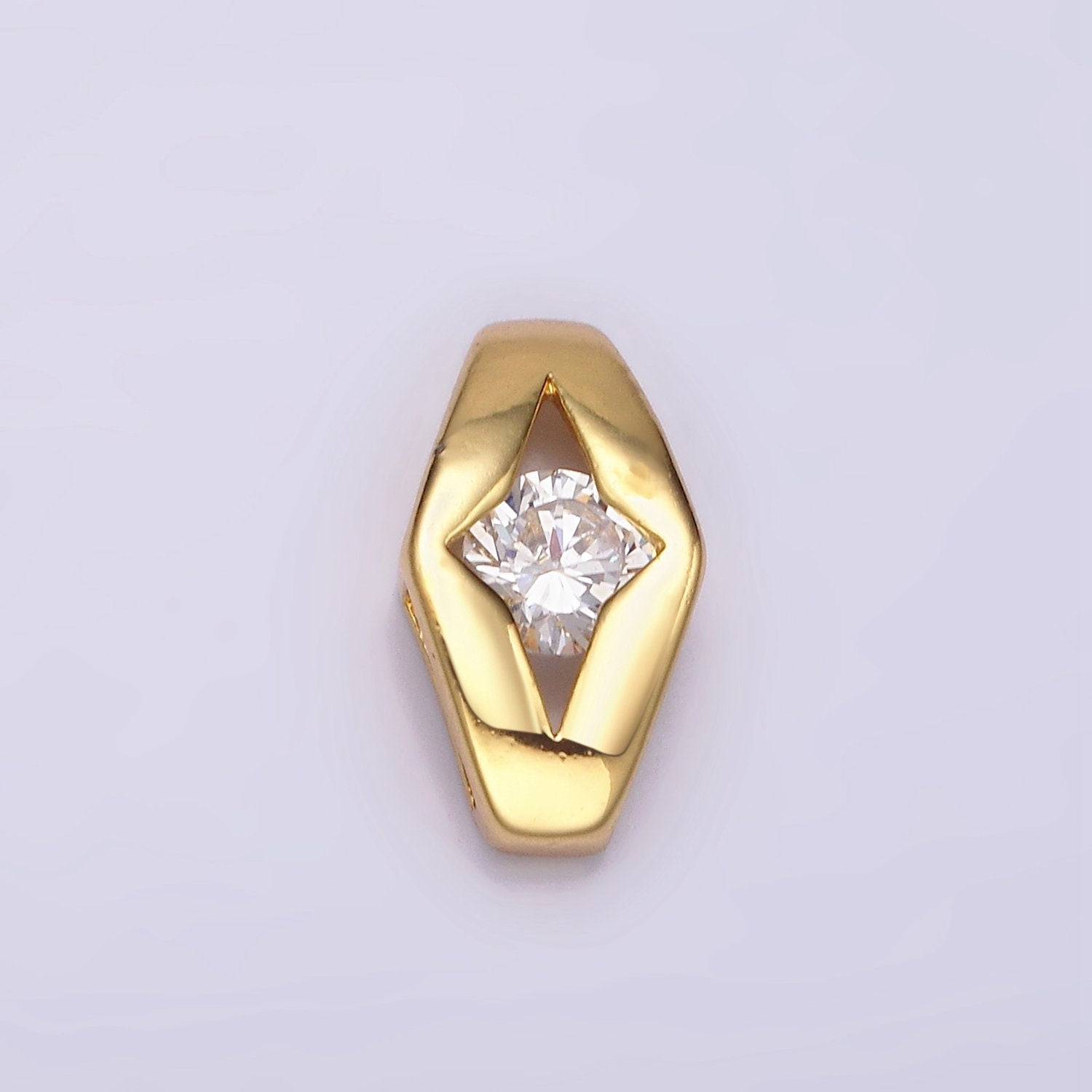 24K Gold Filled 14mm Clear Round CZ Open Celestial Star Geometric Bead | B843