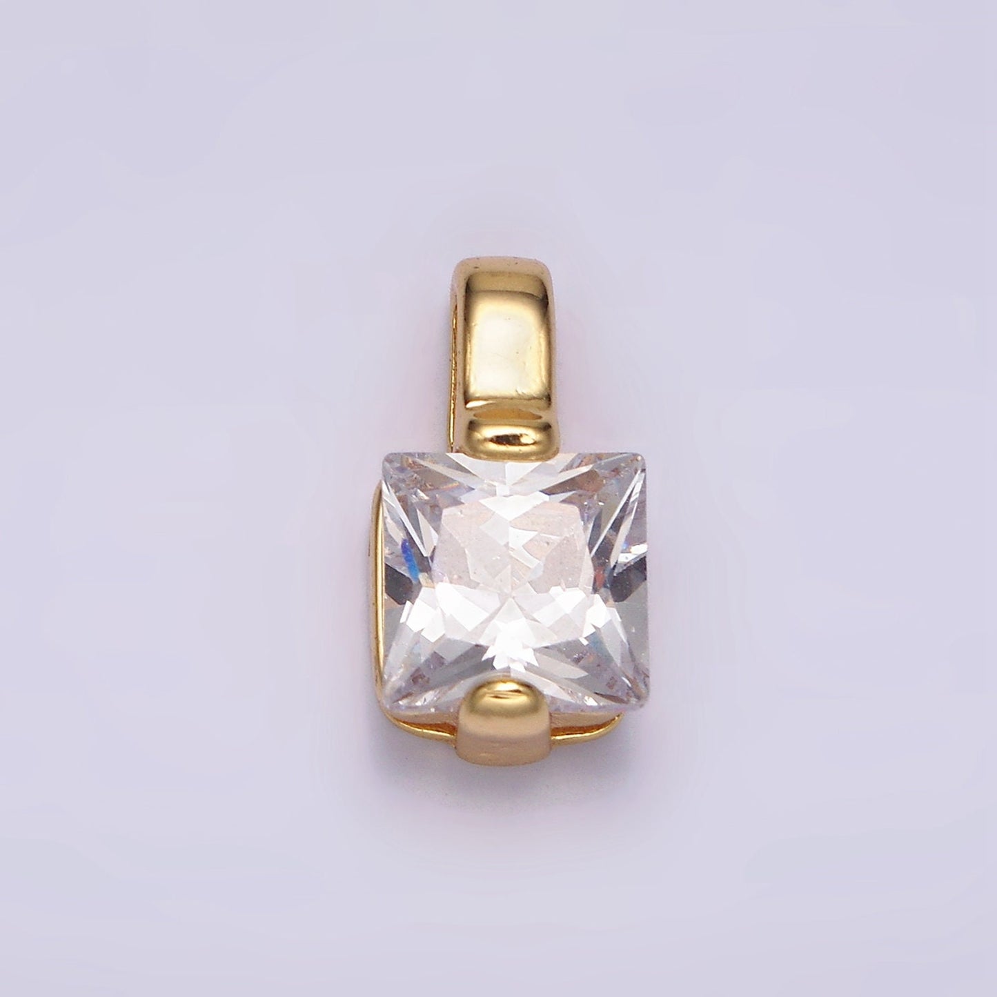 24K Gold Filled Clear Square CZ Solitaire Pendant | N1941