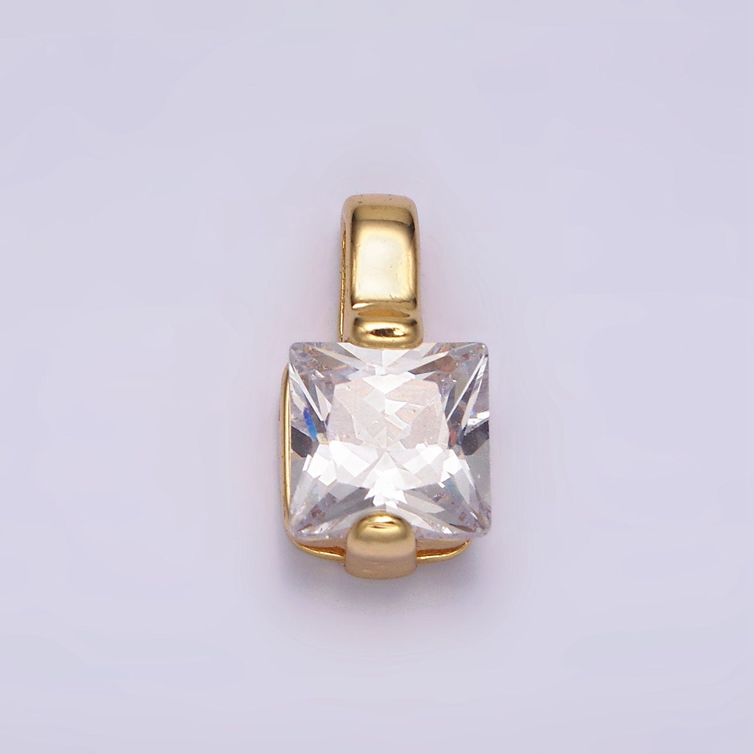 24K Gold Filled Clear Square CZ Solitaire Pendant | N1941