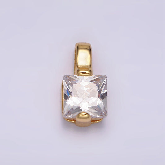 24K Gold Filled Clear Square CZ Solitaire Pendant | N1941