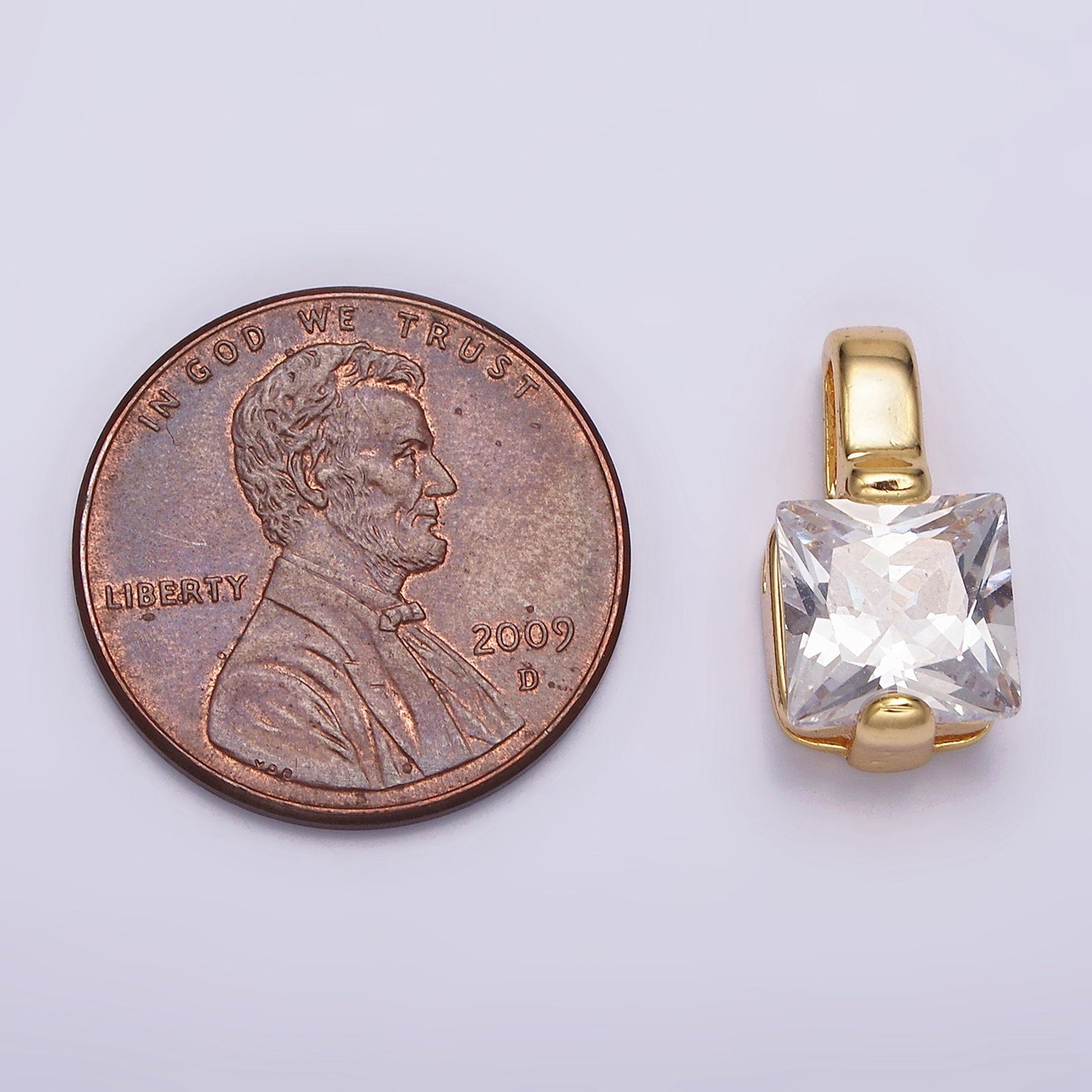 24K Gold Filled Clear Square CZ Solitaire Pendant | N1941