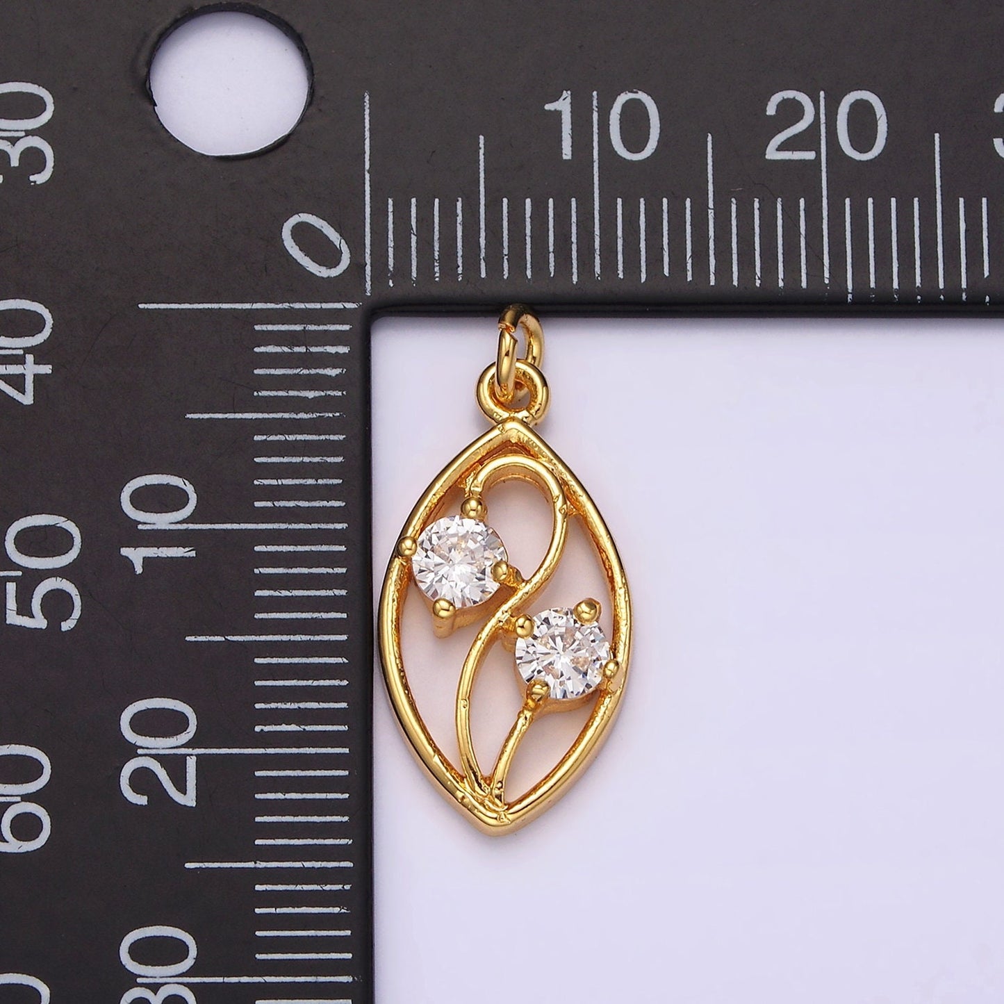 24K Gold Filled Double Clear CZ Curved Open Sphere Charm | AC872
