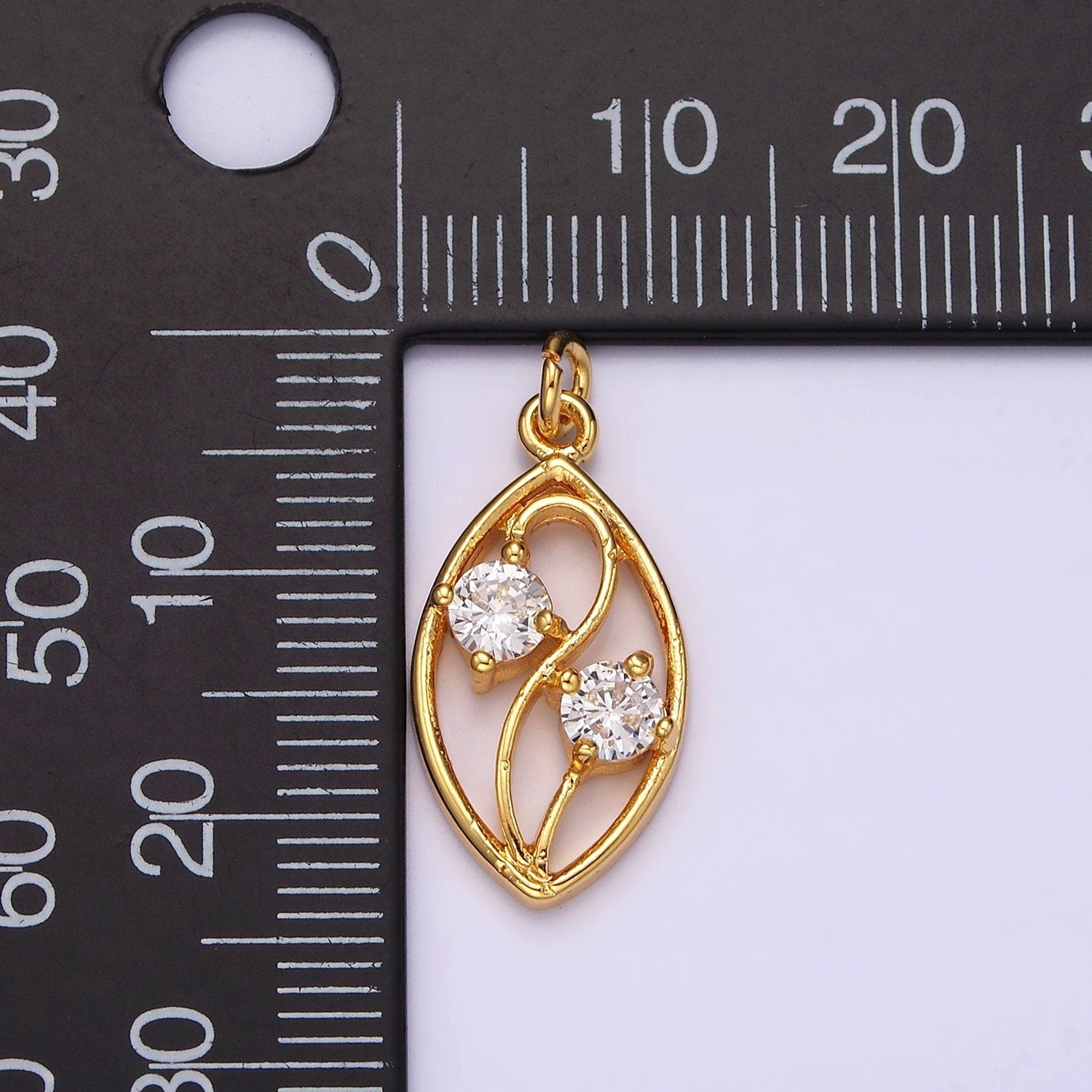 24K Gold Filled Double Clear CZ Curved Open Sphere Charm | AC872