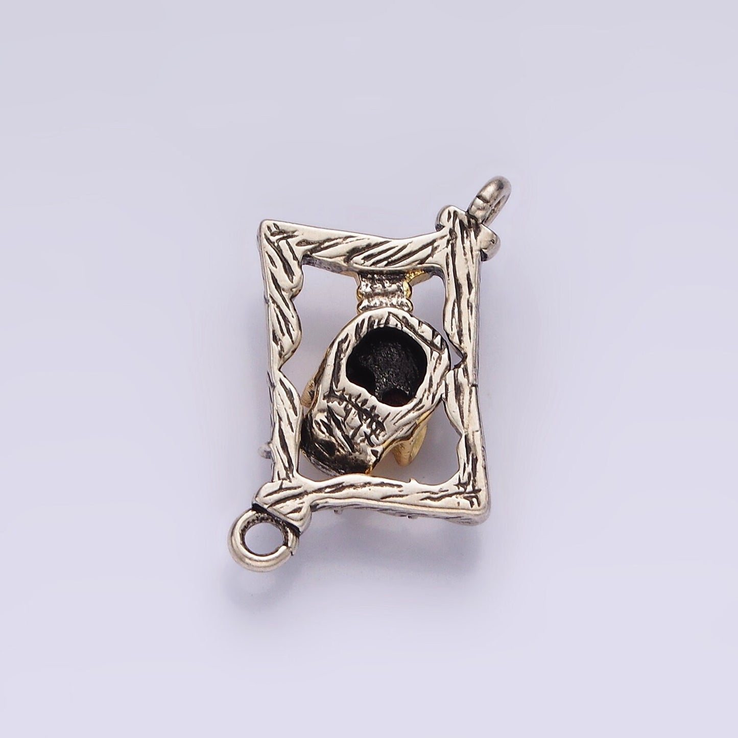 Stainless Steel Red CZ Skull Skeleton Open Abstract Rhombus Mixed Metal Charm Connector for Bracelet Necklace Component| P-673