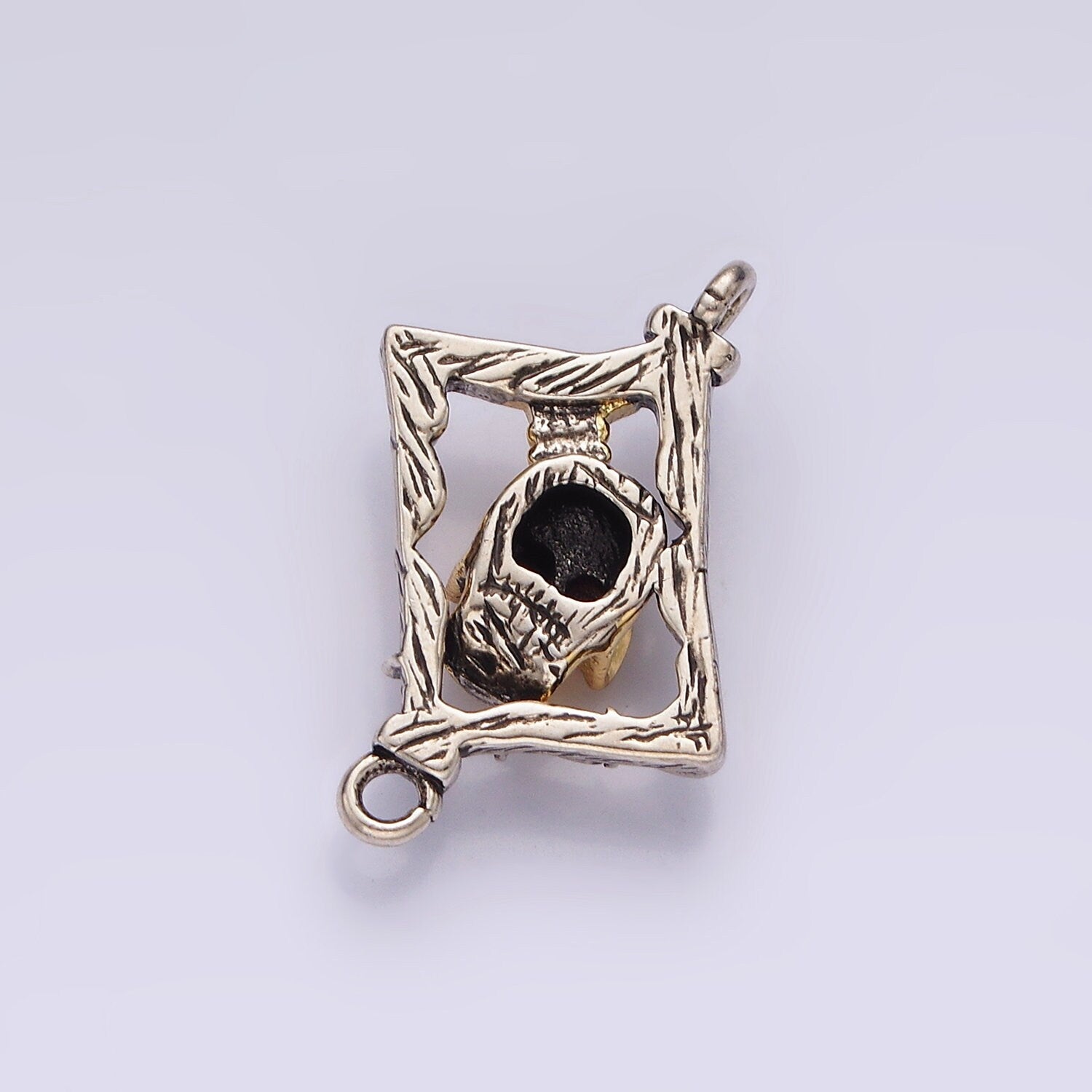 Stainless Steel Red CZ Skull Skeleton Open Abstract Rhombus Mixed Metal Charm Connector for Bracelet Necklace Component| P-673
