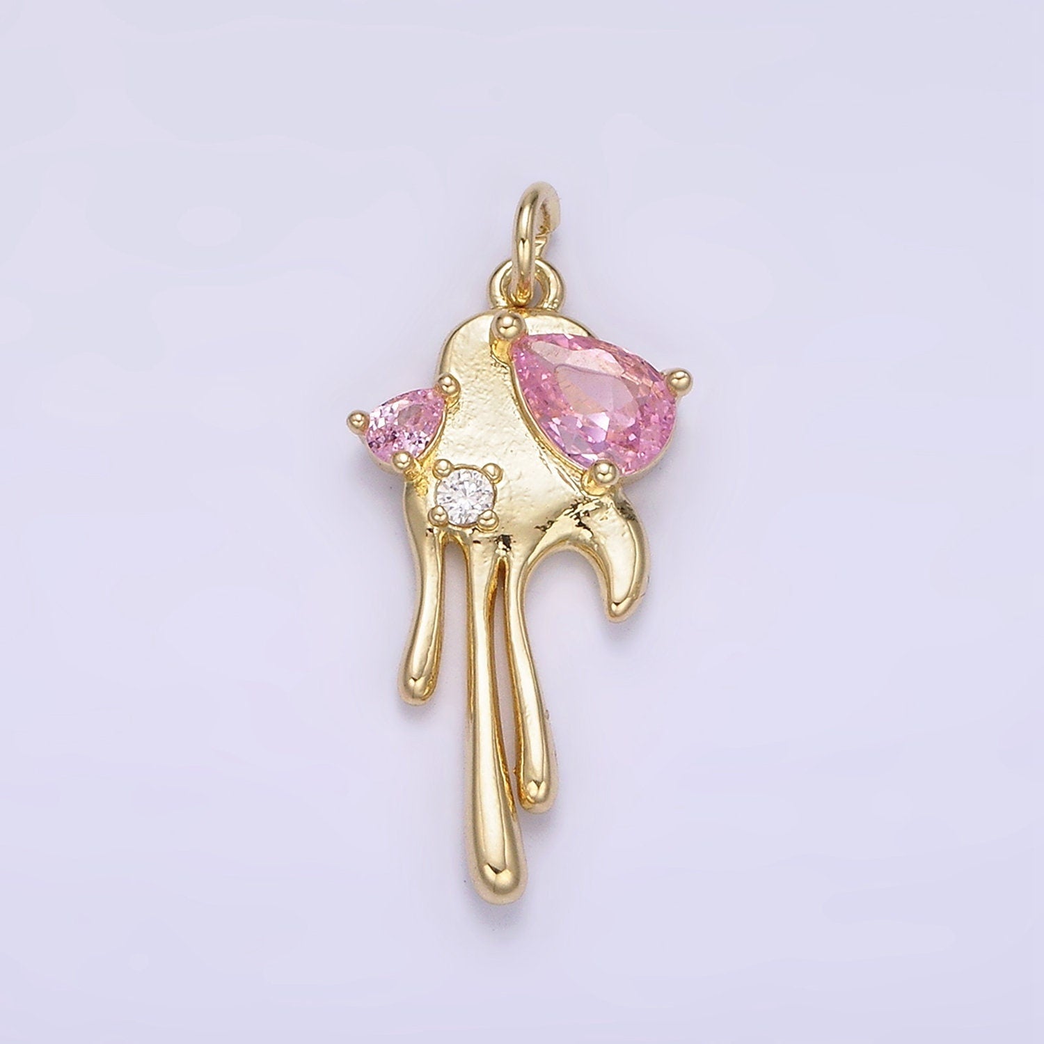 24K Gold Filled Pink CZ Teardrop Molten Drip Charm | AG362