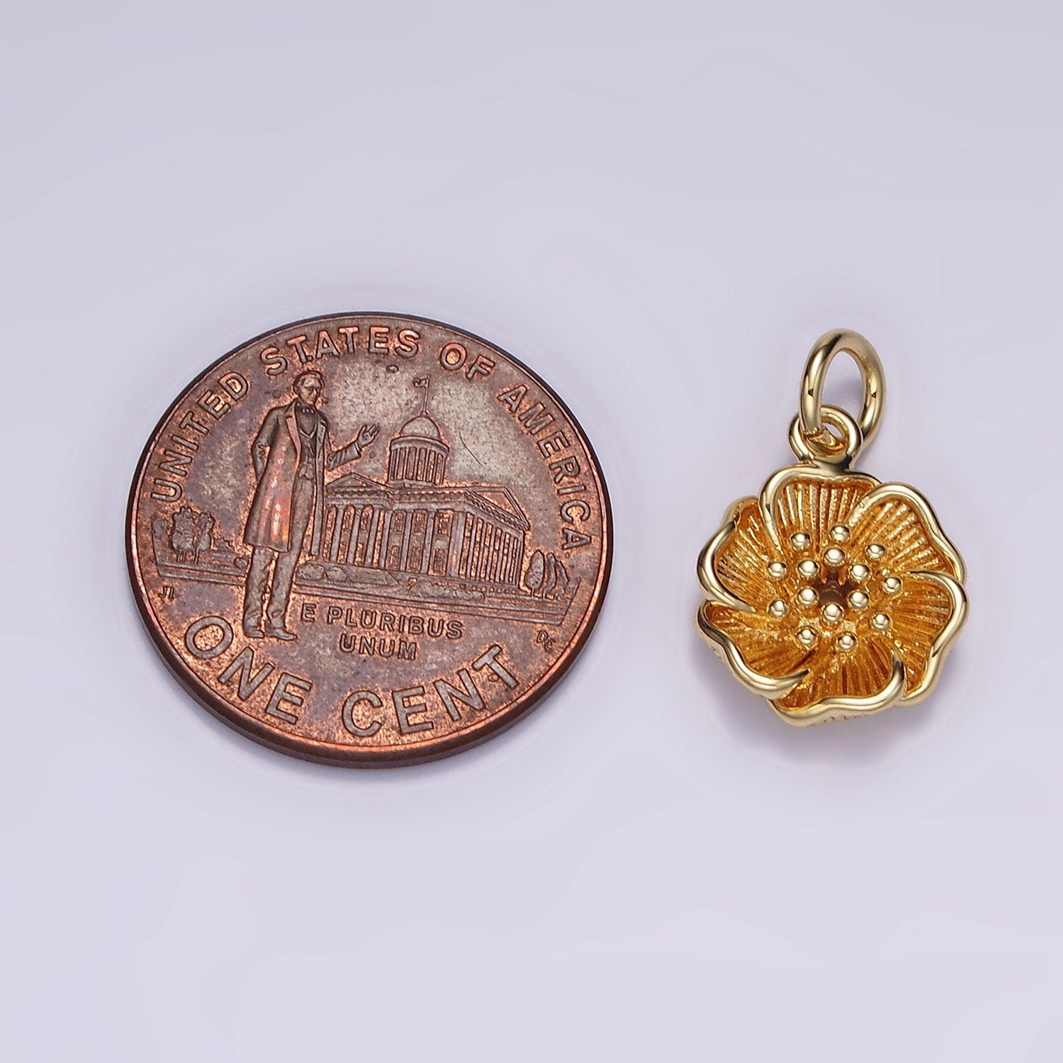 16K Gold Filled Flower Dotted Line-Textured Petal Minimalist Charm | AC893