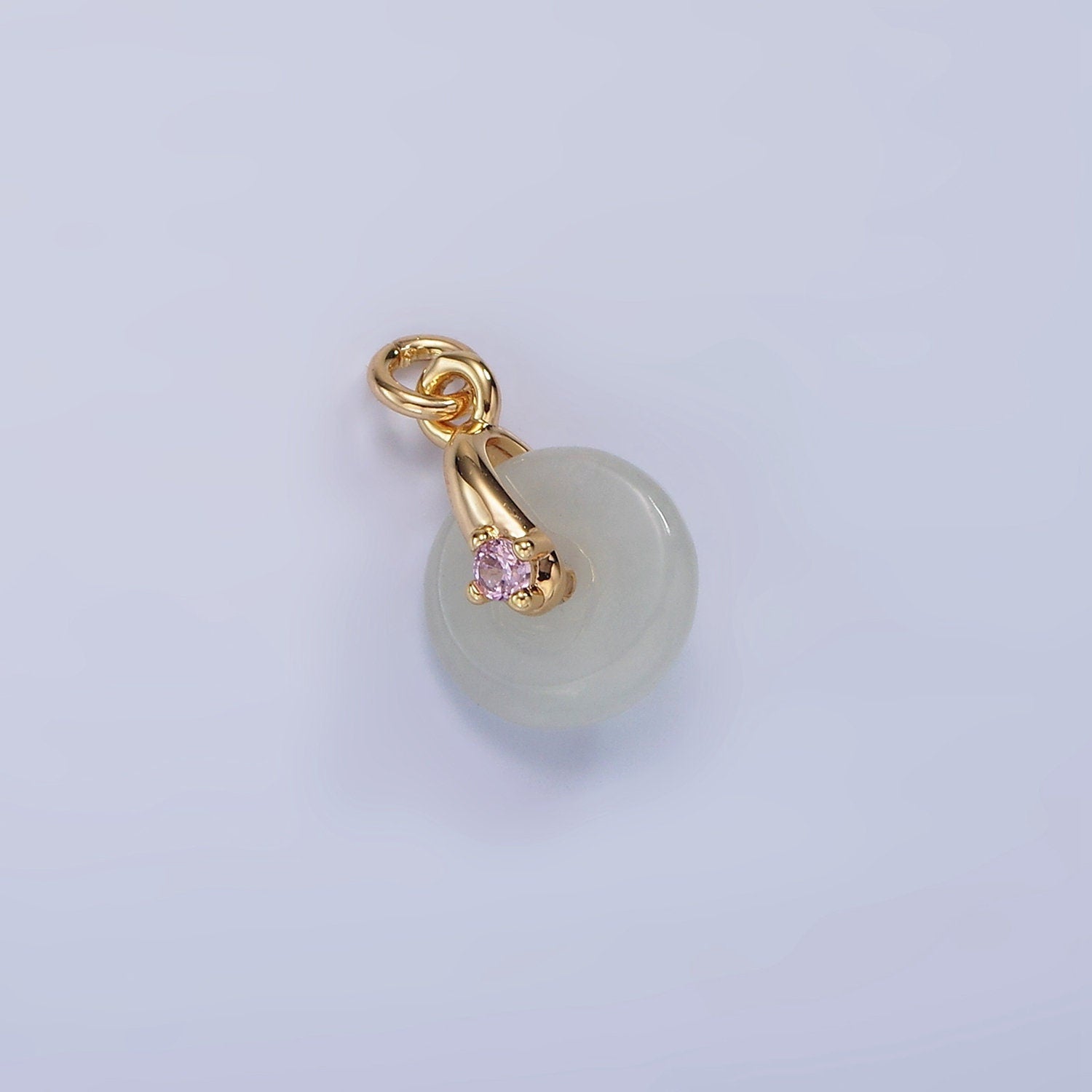 14K Gold Filled Mini White-Green Jade Donut Clear, Pink, Green CZ Bail Charm | AG427 - AG429
