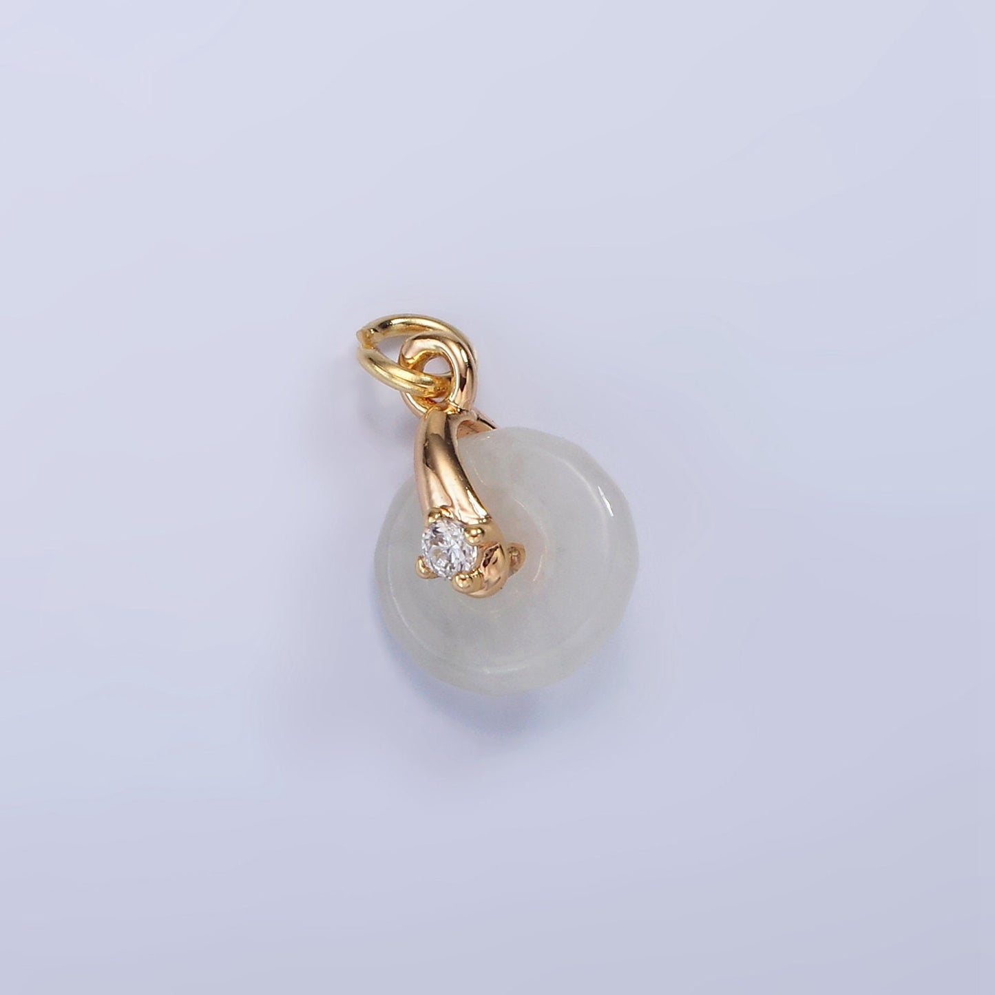 14K Gold Filled Mini White-Green Jade Donut Clear, Pink, Green CZ Bail Charm | AG427 - AG429