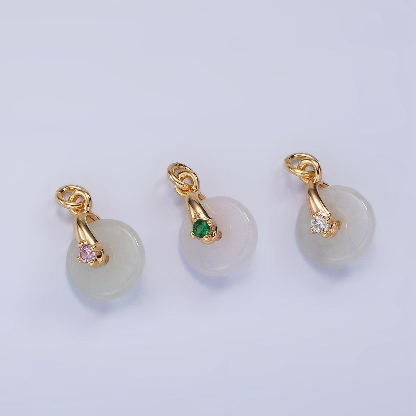 14K Gold Filled Mini White-Green Jade Donut Clear, Pink, Green CZ Bail Charm | AG427 - AG429