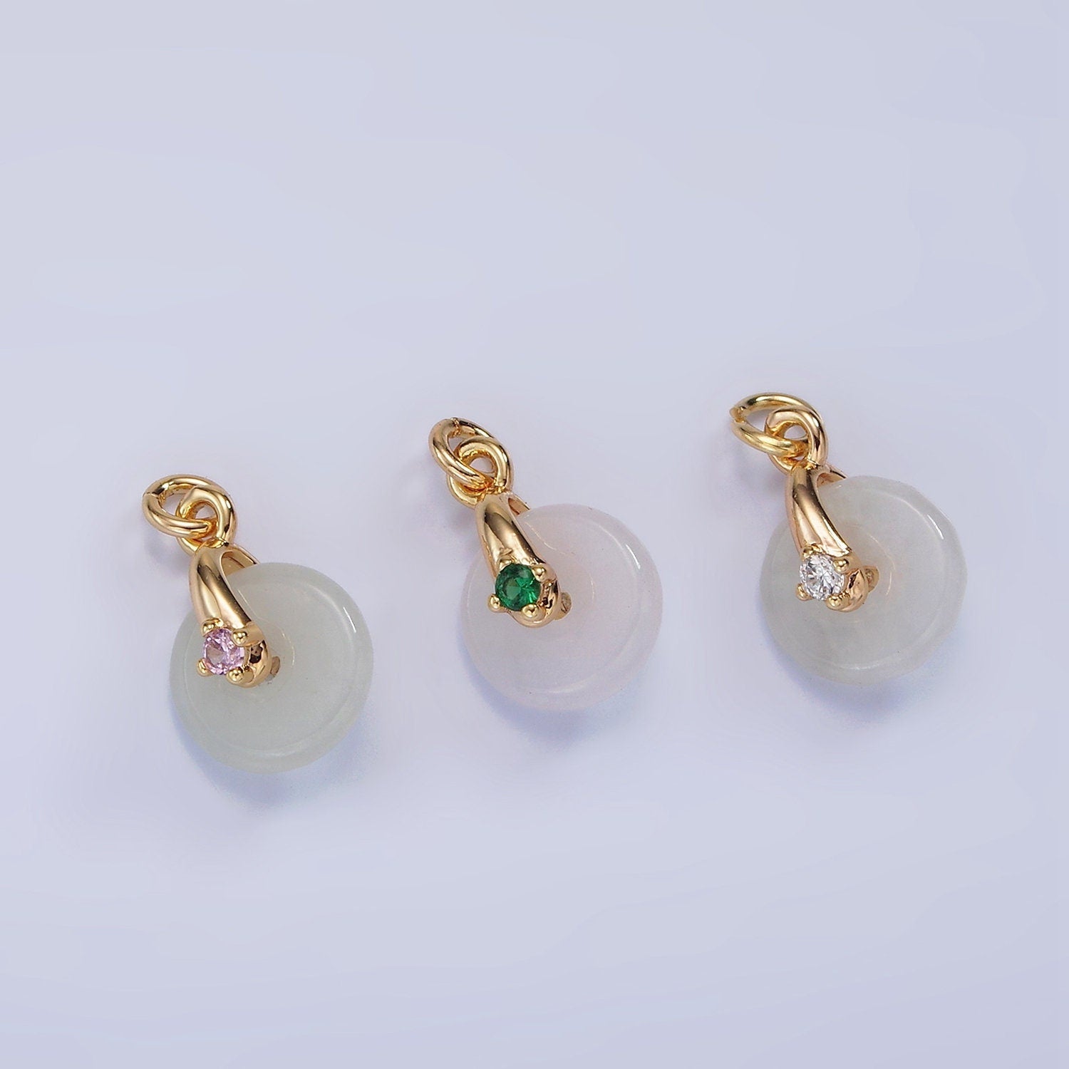 14K Gold Filled Mini White-Green Jade Donut Clear, Pink, Green CZ Bail Charm | AG427 - AG429