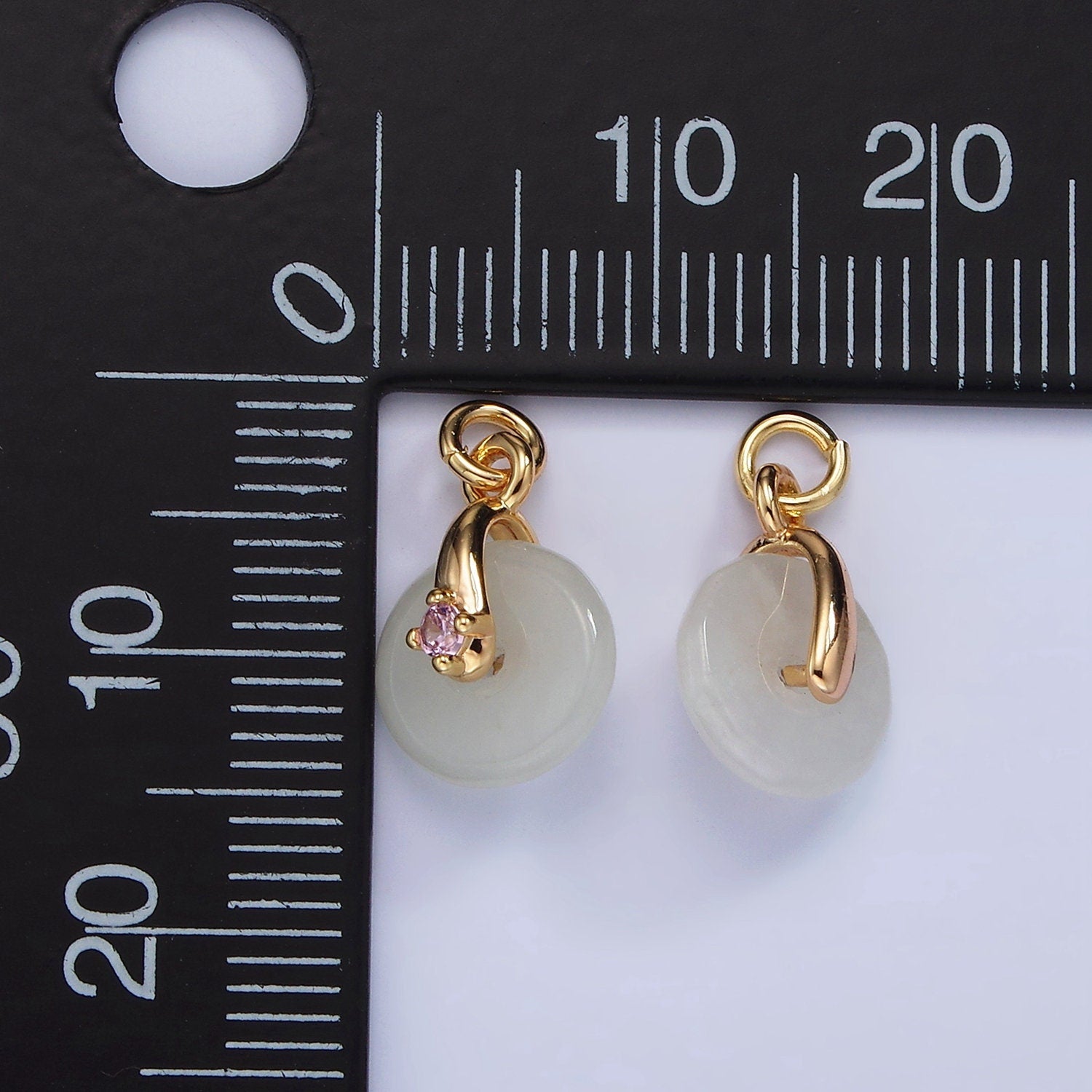 14K Gold Filled Mini White-Green Jade Donut Clear, Pink, Green CZ Bail Charm | AG427 - AG429