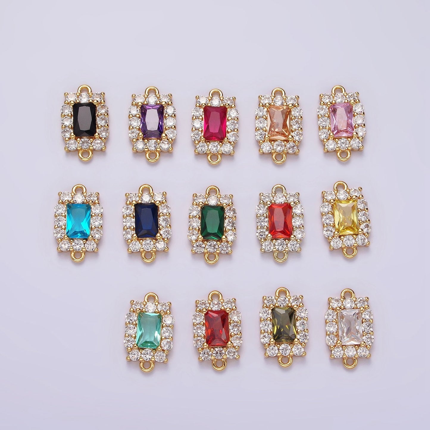 14K Gold Filled 8mm Baguette CZ Micro Paved Birth Month Personalized Connector | G129 - G142