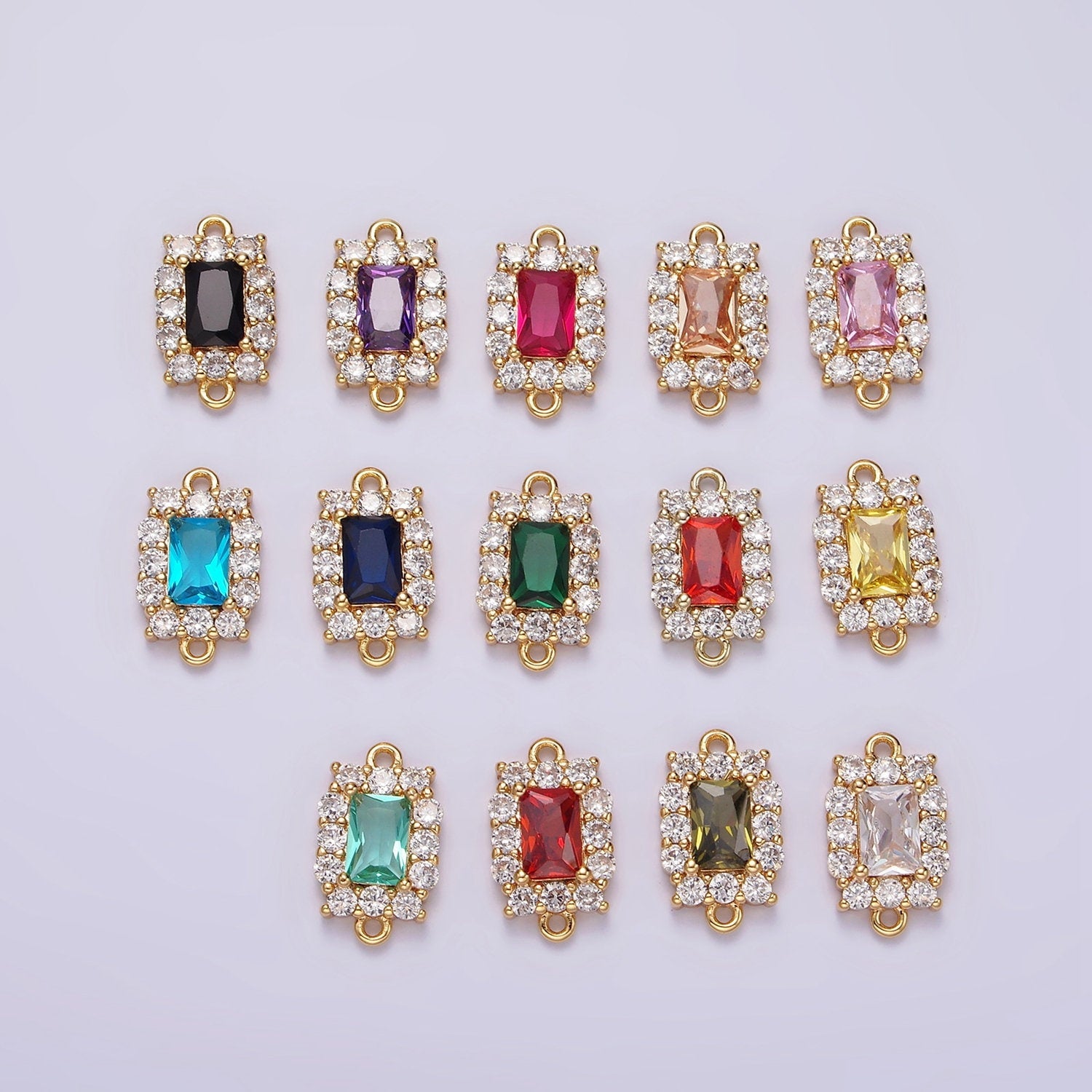 14K Gold Filled 8mm Baguette CZ Micro Paved Birth Month Personalized Connector | G129 - G142