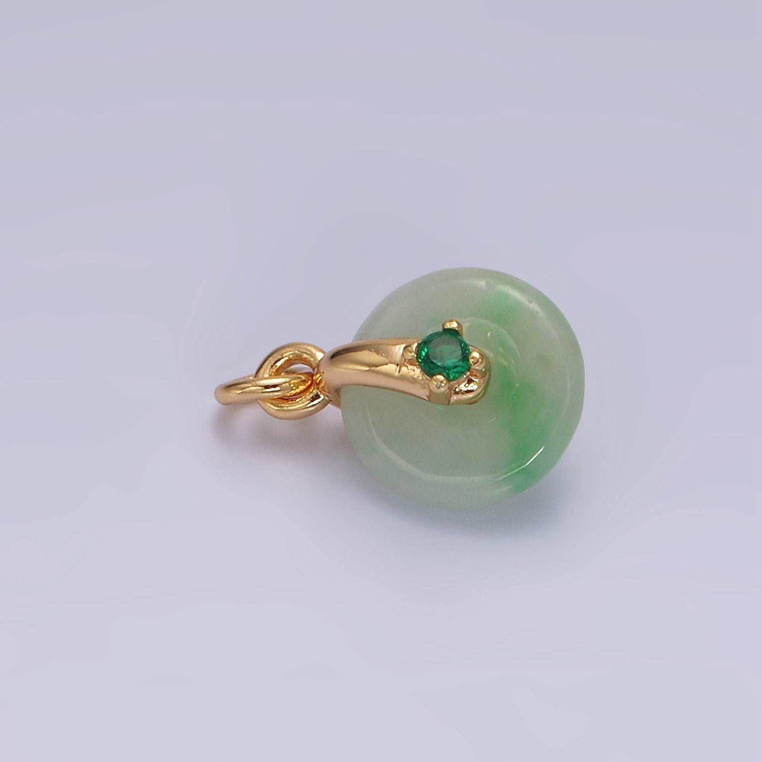 14K Gold Filled Mini Green Jade Donut Fuchsia, Green CZ Bail Charm | AG355 AG356
