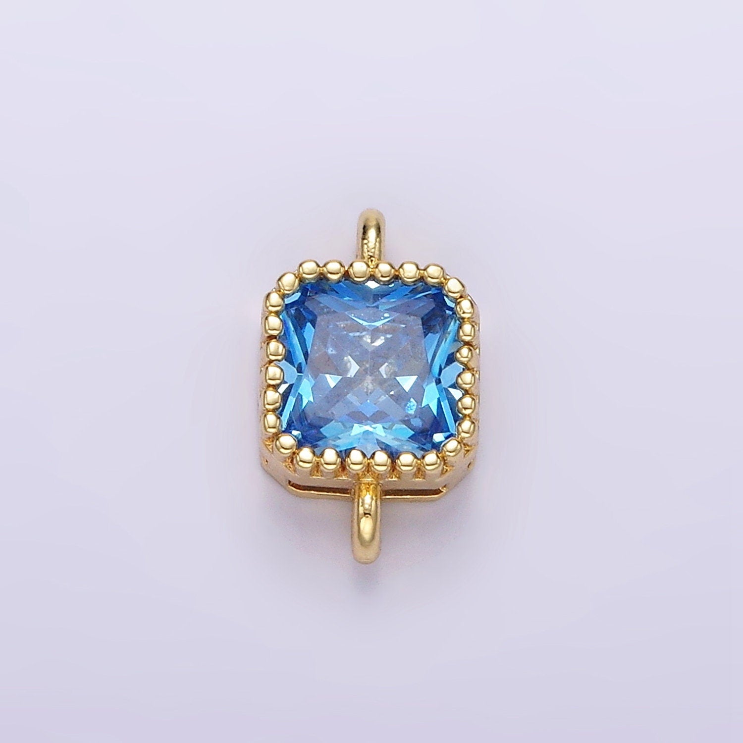 14K Gold Filled 7mm Blue, Baby Blue CZ Square Bezel Connector | G172 G173