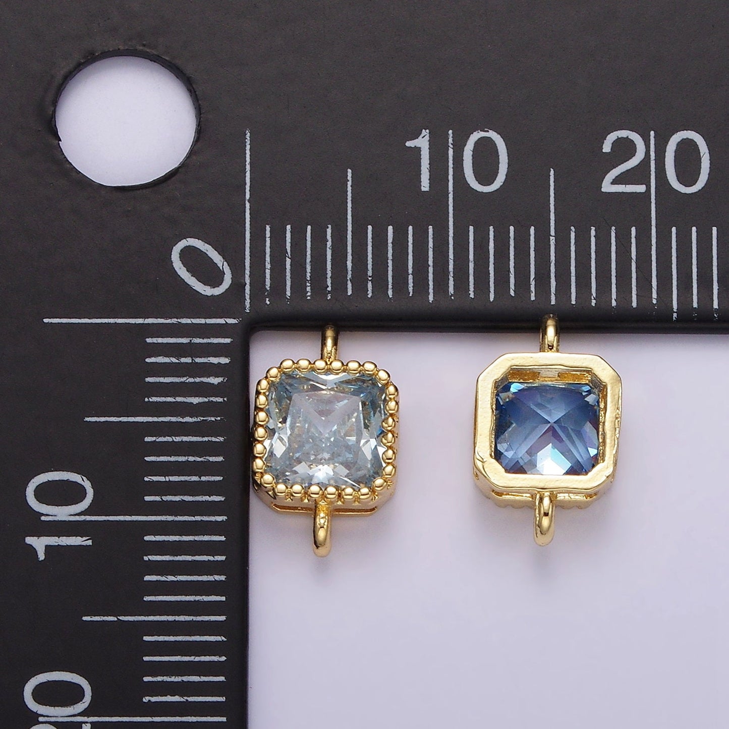 14K Gold Filled 7mm Blue, Baby Blue CZ Square Bezel Connector | G172 G173