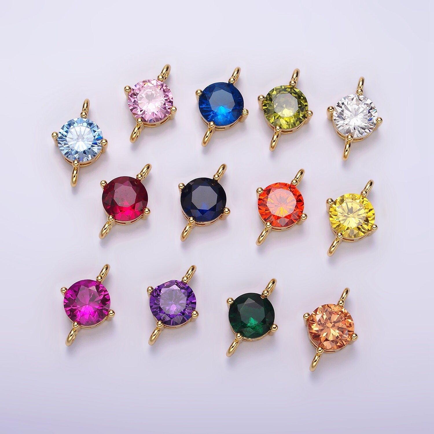 14K Gold Filled 10mm Round CZ Birth Month Personalized Connector | G157 - G169
