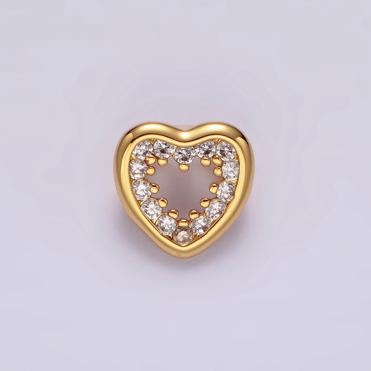 14K Gold Filled 10mm Open Heart Clear CZ Micro Paved Back Loop Pendant in Gold & Silver | I-084 I-085