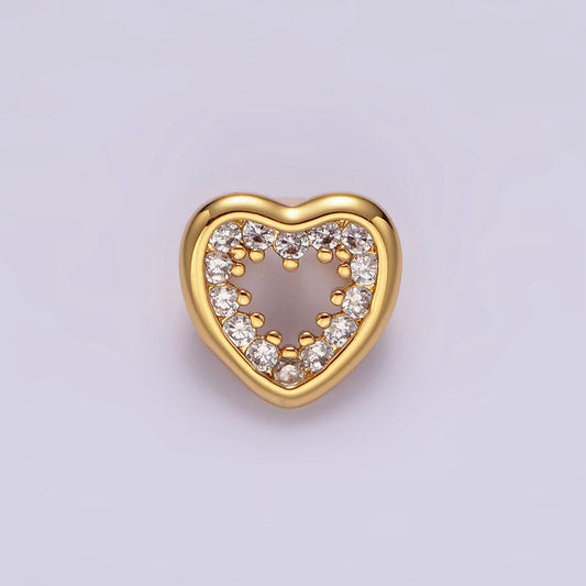 14K Gold Filled 10mm Open Heart Clear CZ Micro Paved Back Loop Pendant in Gold & Silver | I-084 I-085