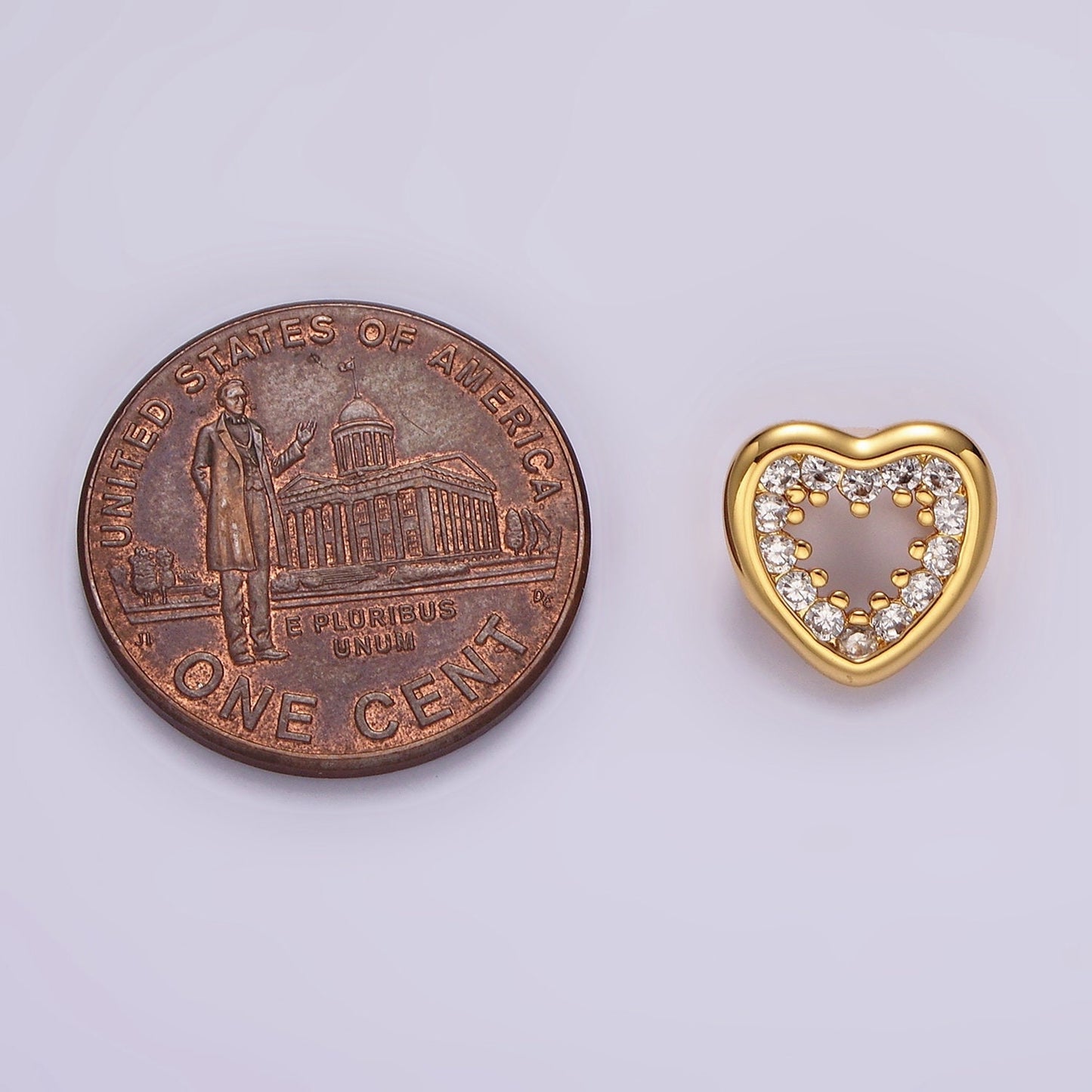 14K Gold Filled 10mm Open Heart Clear CZ Micro Paved Back Loop Pendant in Gold & Silver | I-084 I-085