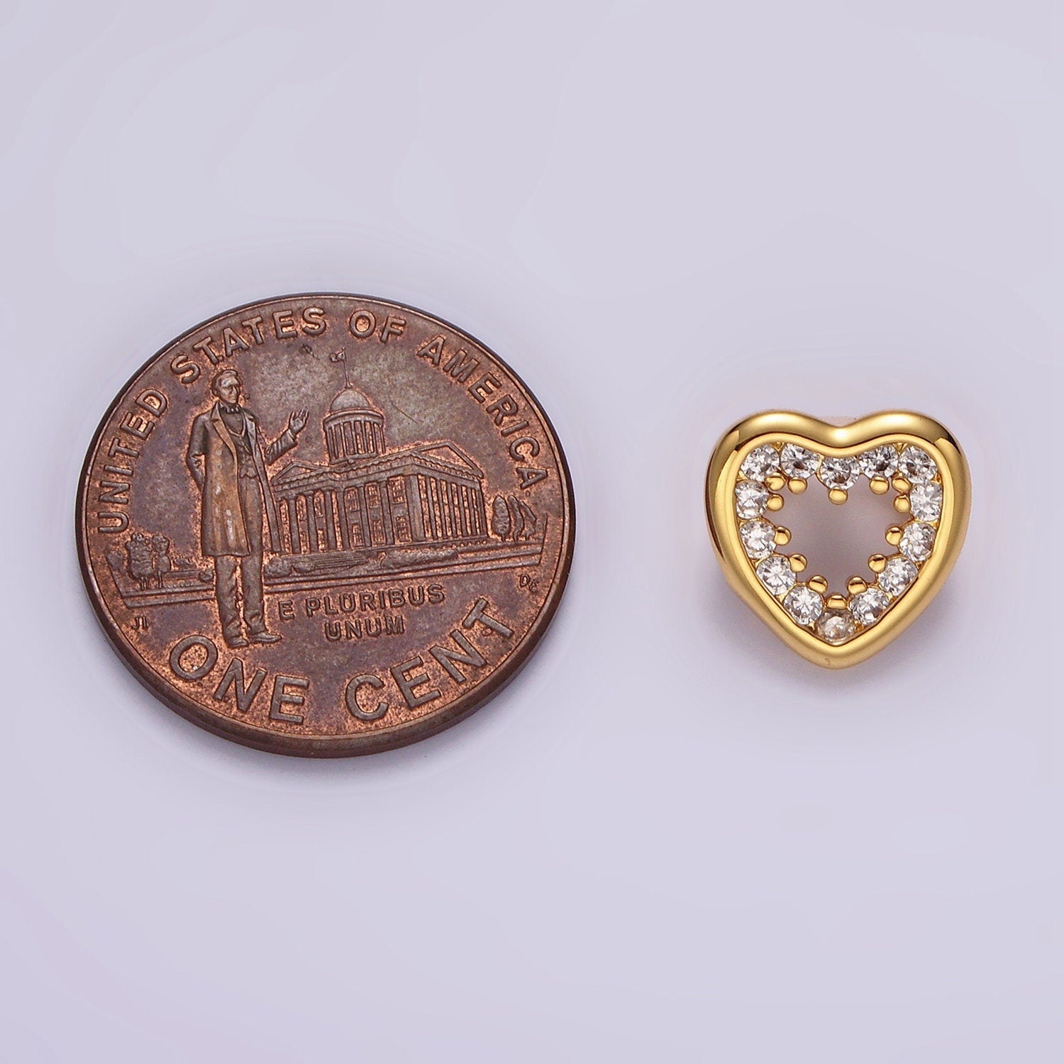 14K Gold Filled 10mm Open Heart Clear CZ Micro Paved Back Loop Pendant in Gold & Silver | I-084 I-085