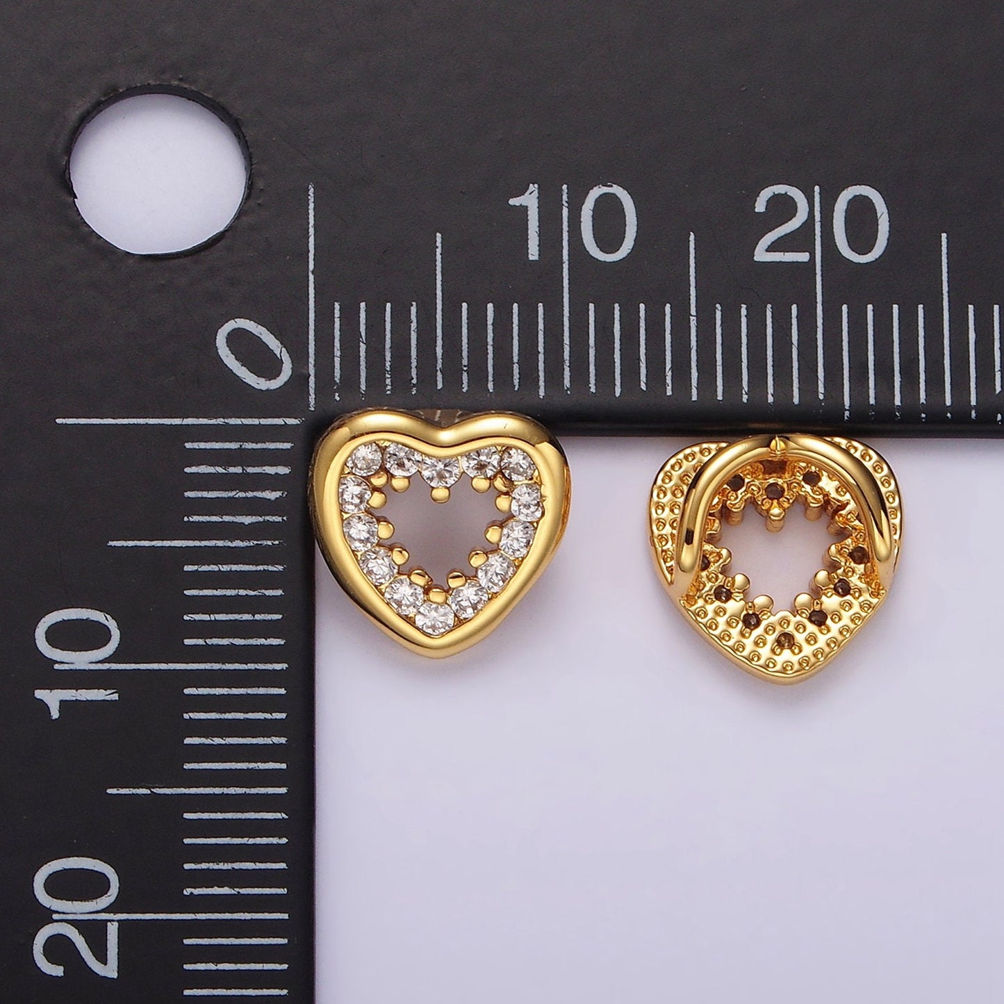 14K Gold Filled 10mm Open Heart Clear CZ Micro Paved Back Loop Pendant in Gold & Silver | I-084 I-085