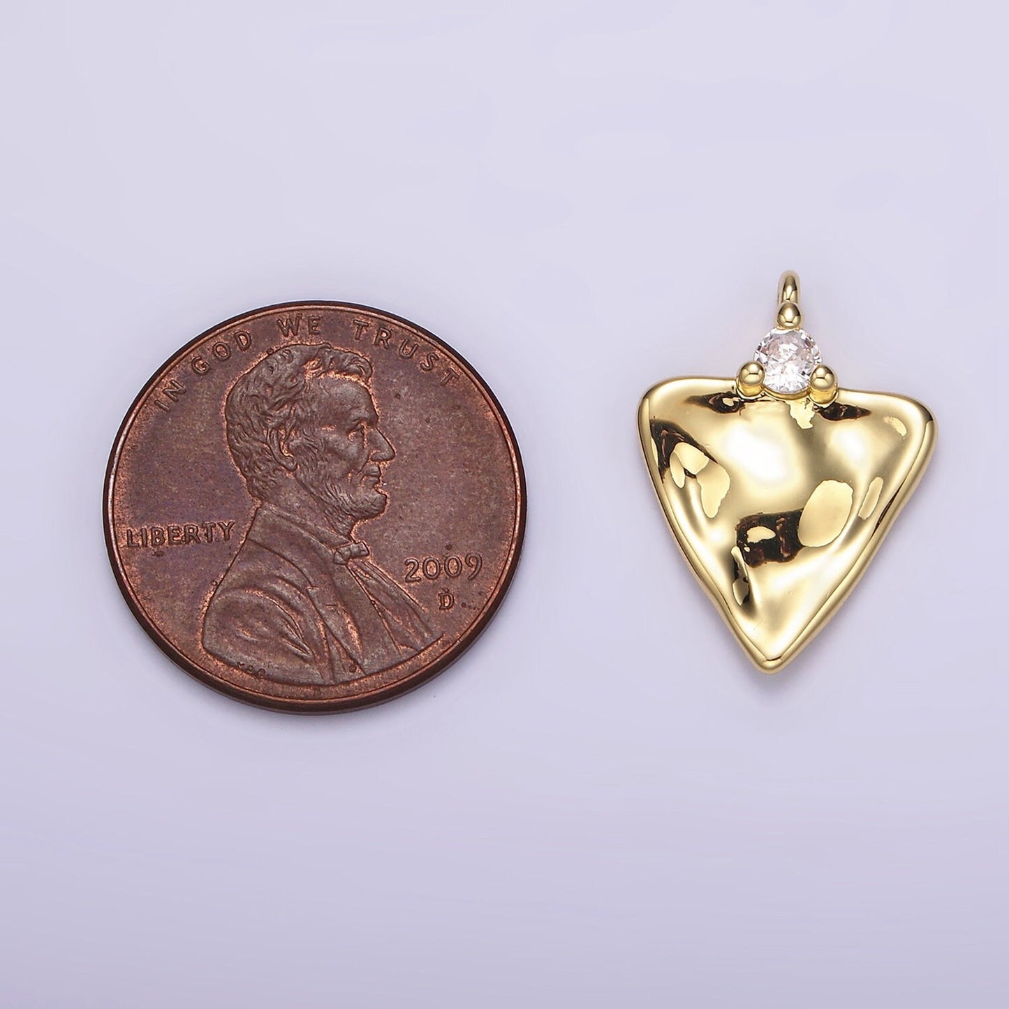 14K Gold Filled Clear CZ Hammered Triangle Charm | AC933