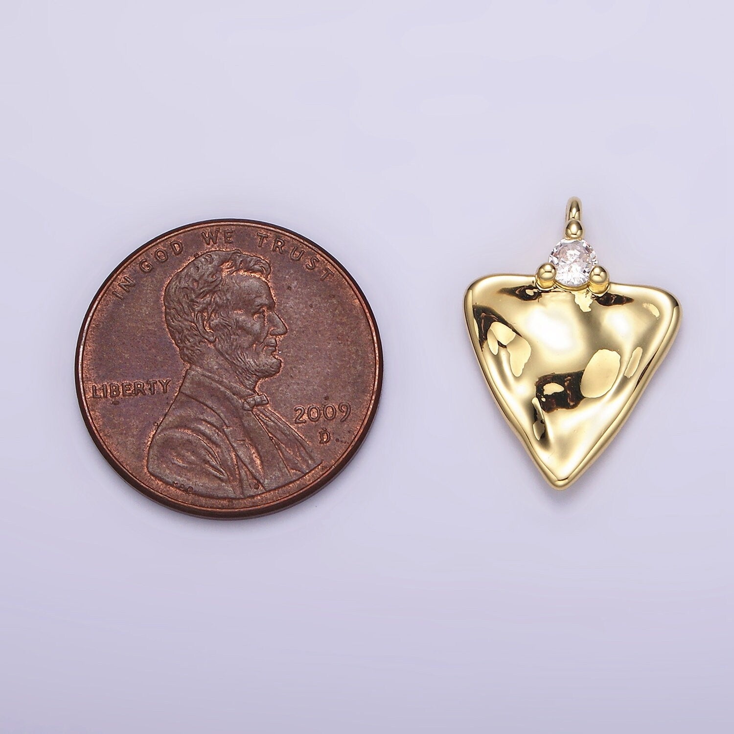 14K Gold Filled Clear CZ Hammered Triangle Charm | AC933