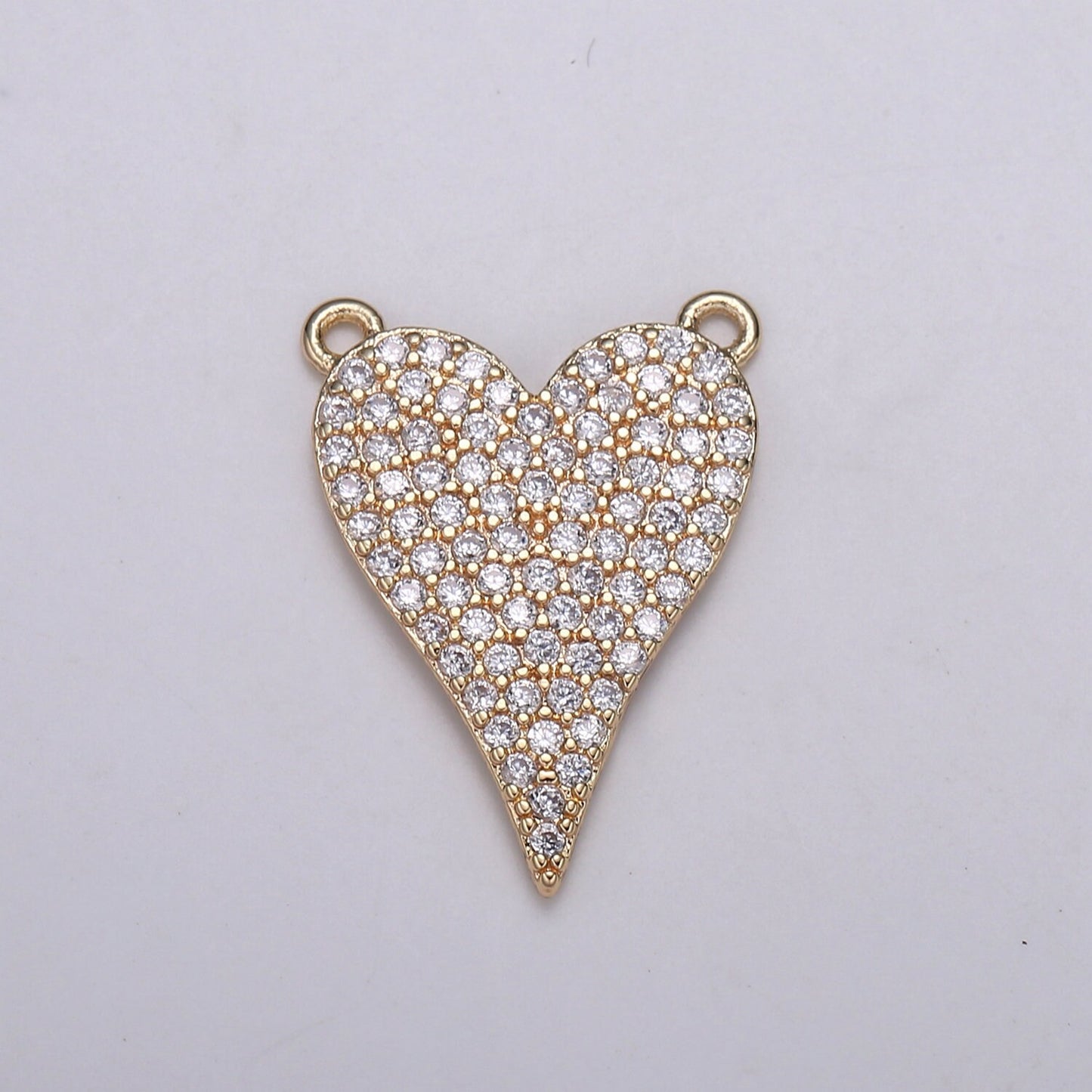 Dainty Gold Filled Heart Charm Pendant, Dangle Charm Necklace Link Connector Charms Lariat Jewelry Gold Micro pave F-572