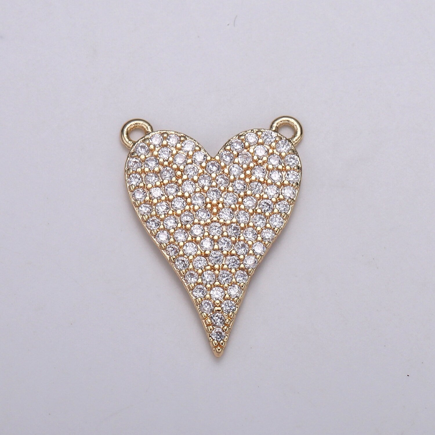 Dainty Gold Filled Heart Charm Pendant, Dangle Charm Necklace Link Connector Charms Lariat Jewelry Gold Micro pave F-572