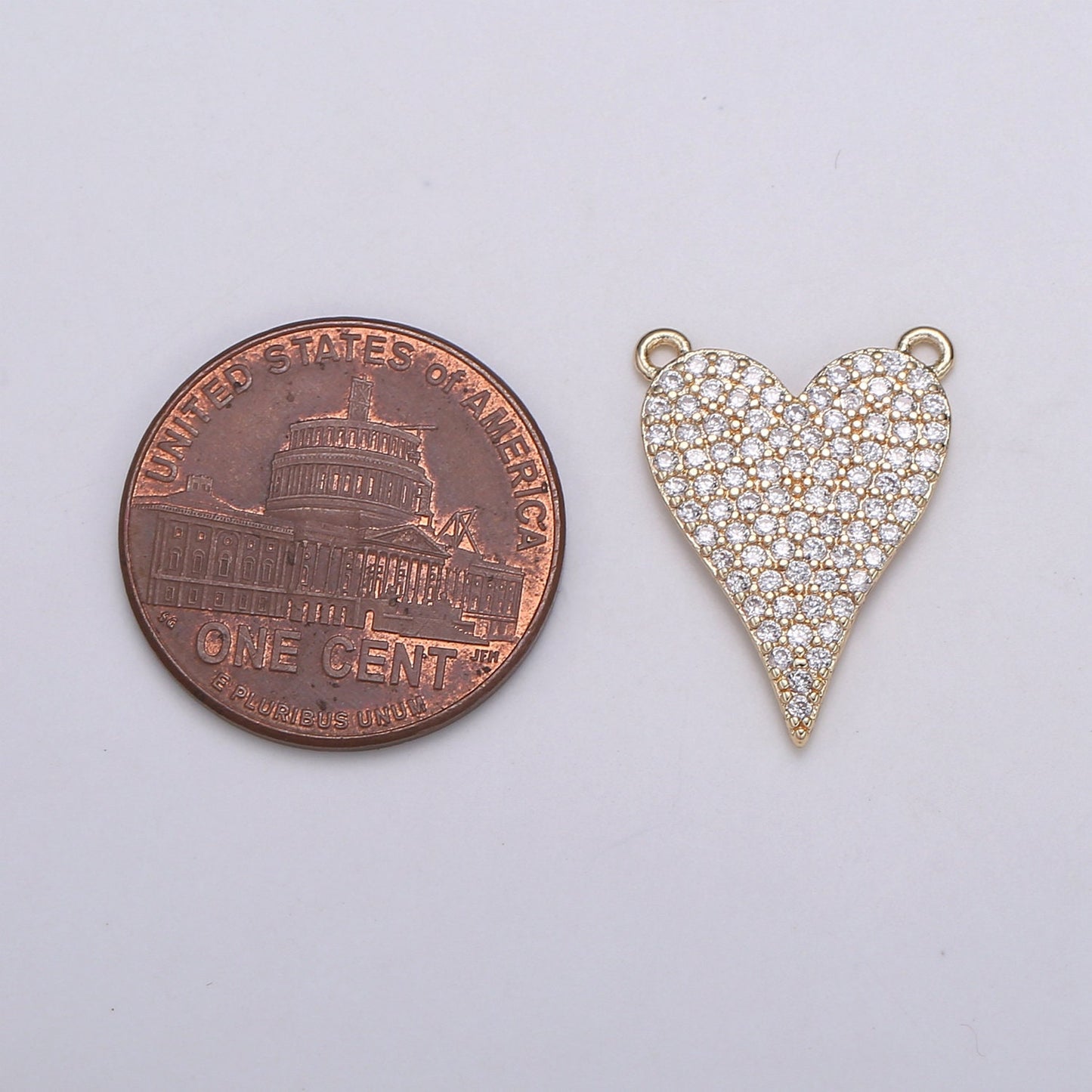 Dainty Gold Filled Heart Charm Pendant, Dangle Charm Necklace Link Connector Charms Lariat Jewelry Gold Micro pave F-572