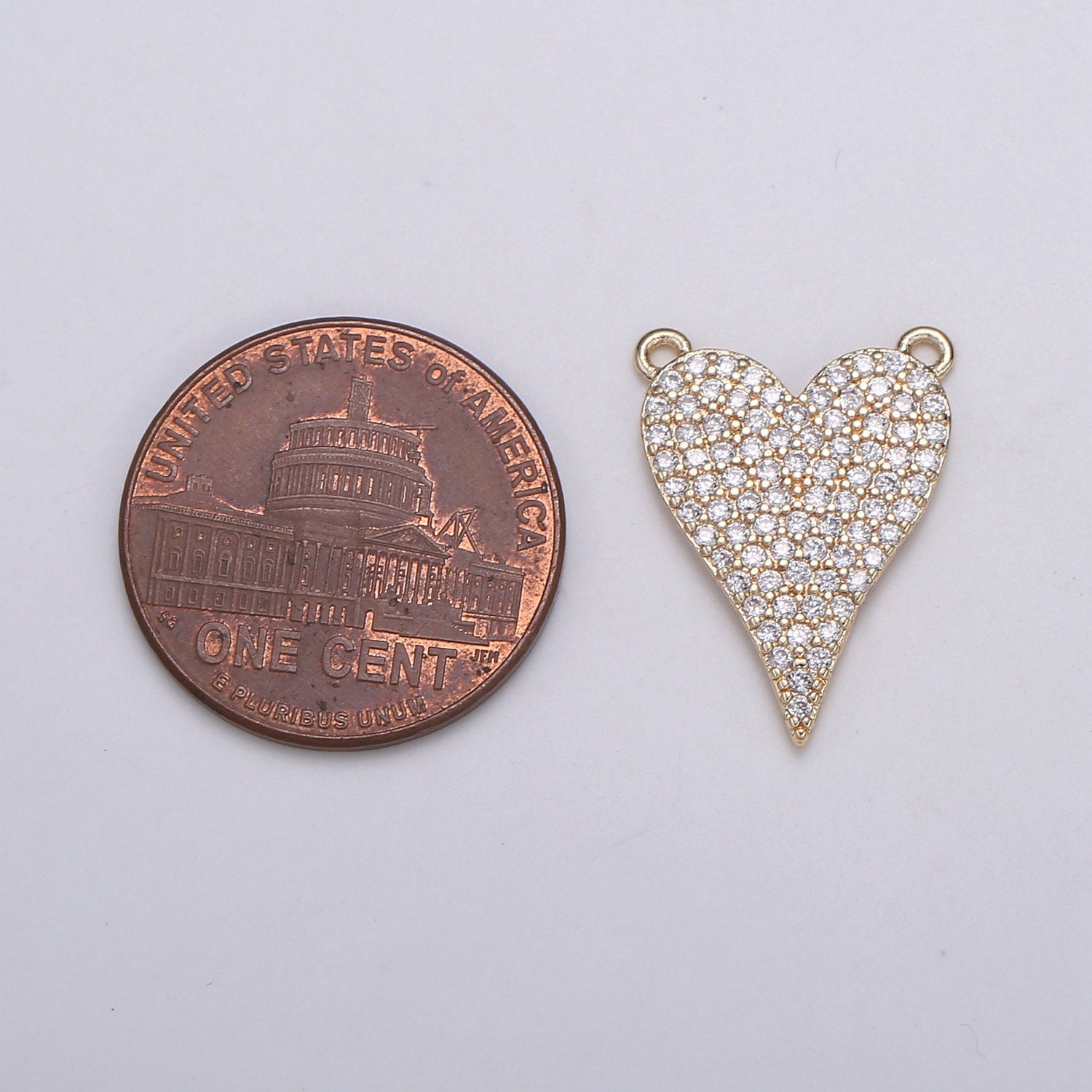 Dainty Gold Filled Heart Charm Pendant, Dangle Charm Necklace Link Connector Charms Lariat Jewelry Gold Micro pave F-572