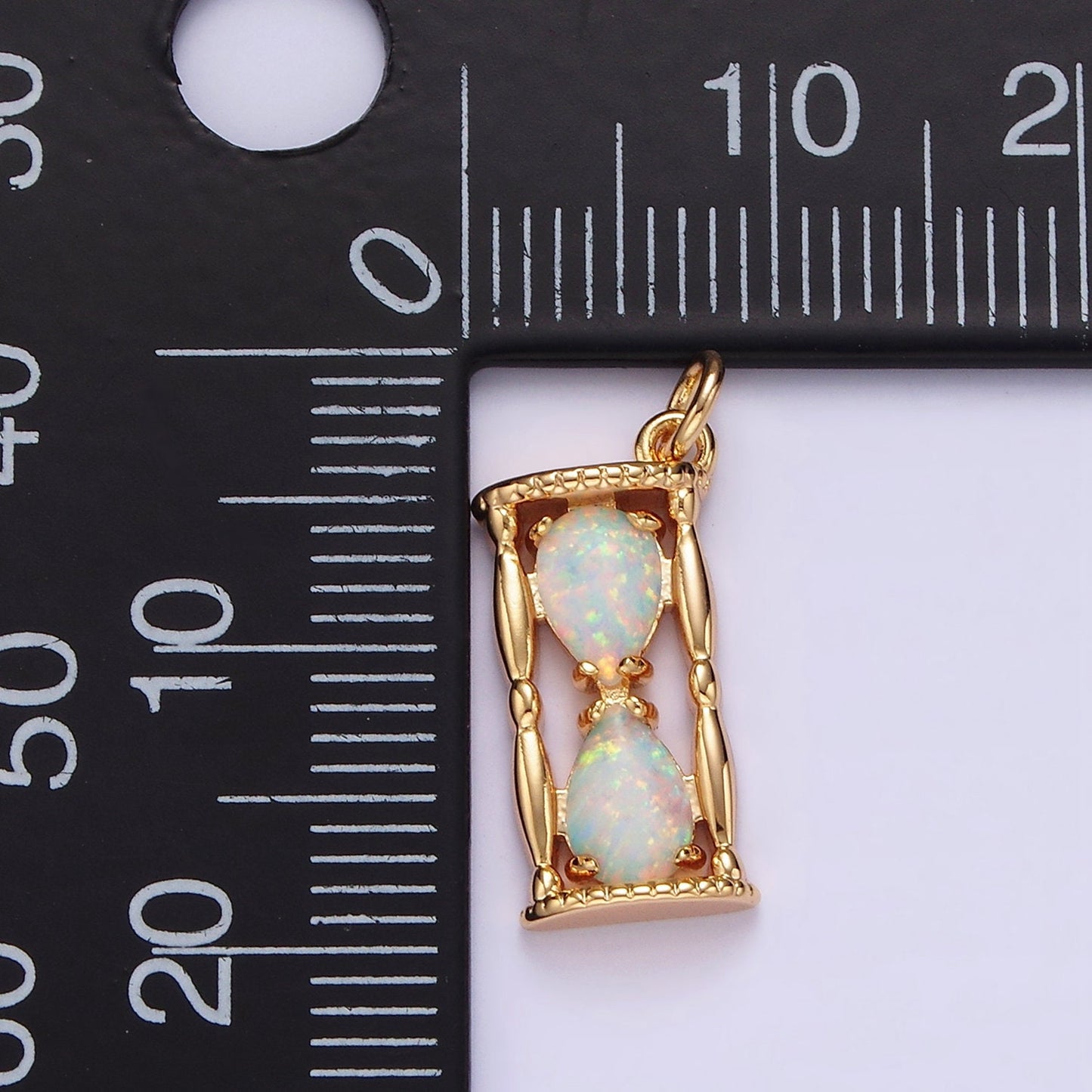 14K Gold Filled White, Blue Opal Hourglass Time Clock Charm in Silver & Gold | AC814 - AC816